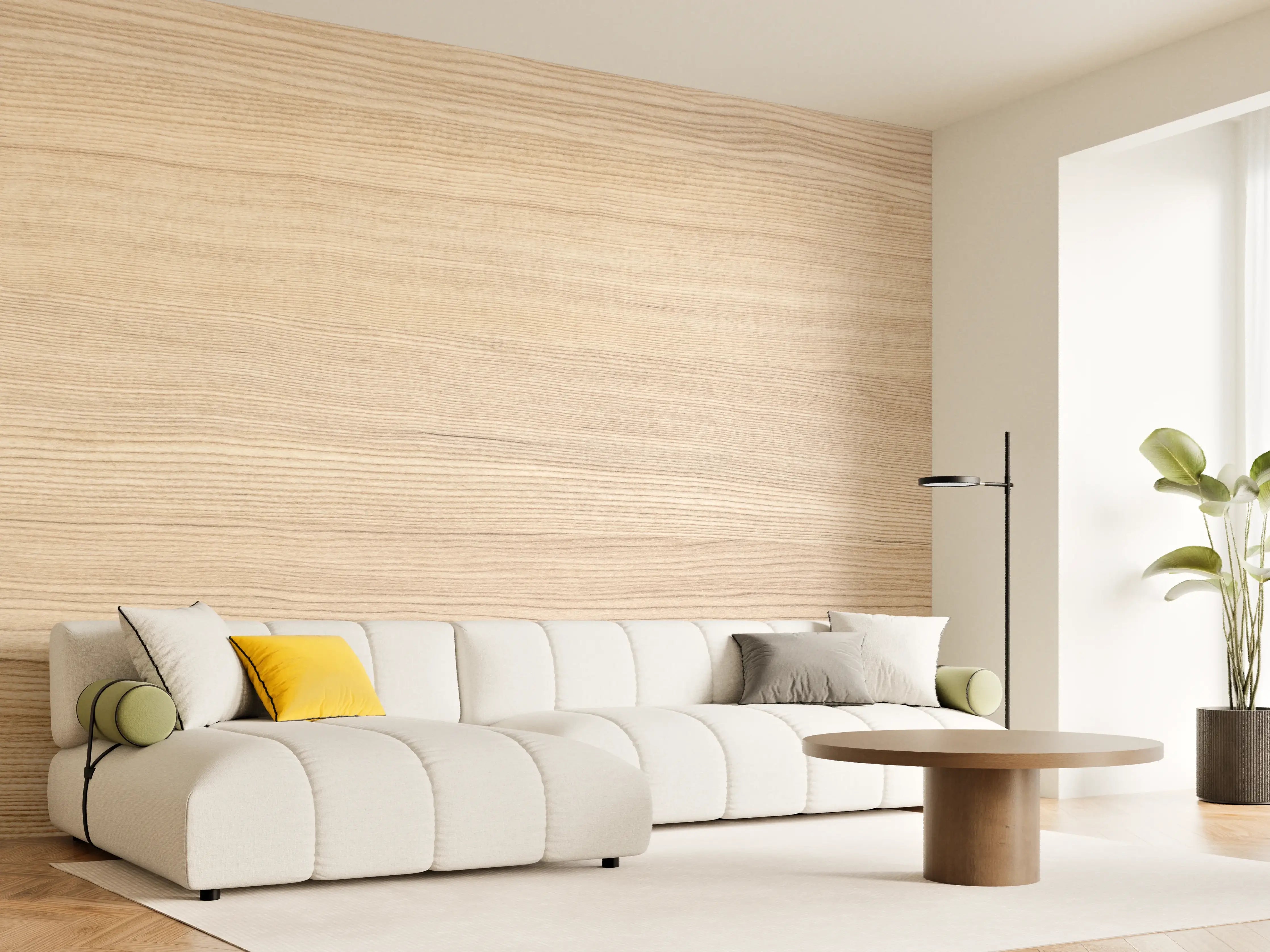 Wandverkleidung Wohnzimmer - Helles Holzoptik - Eleganter Natur-Look
