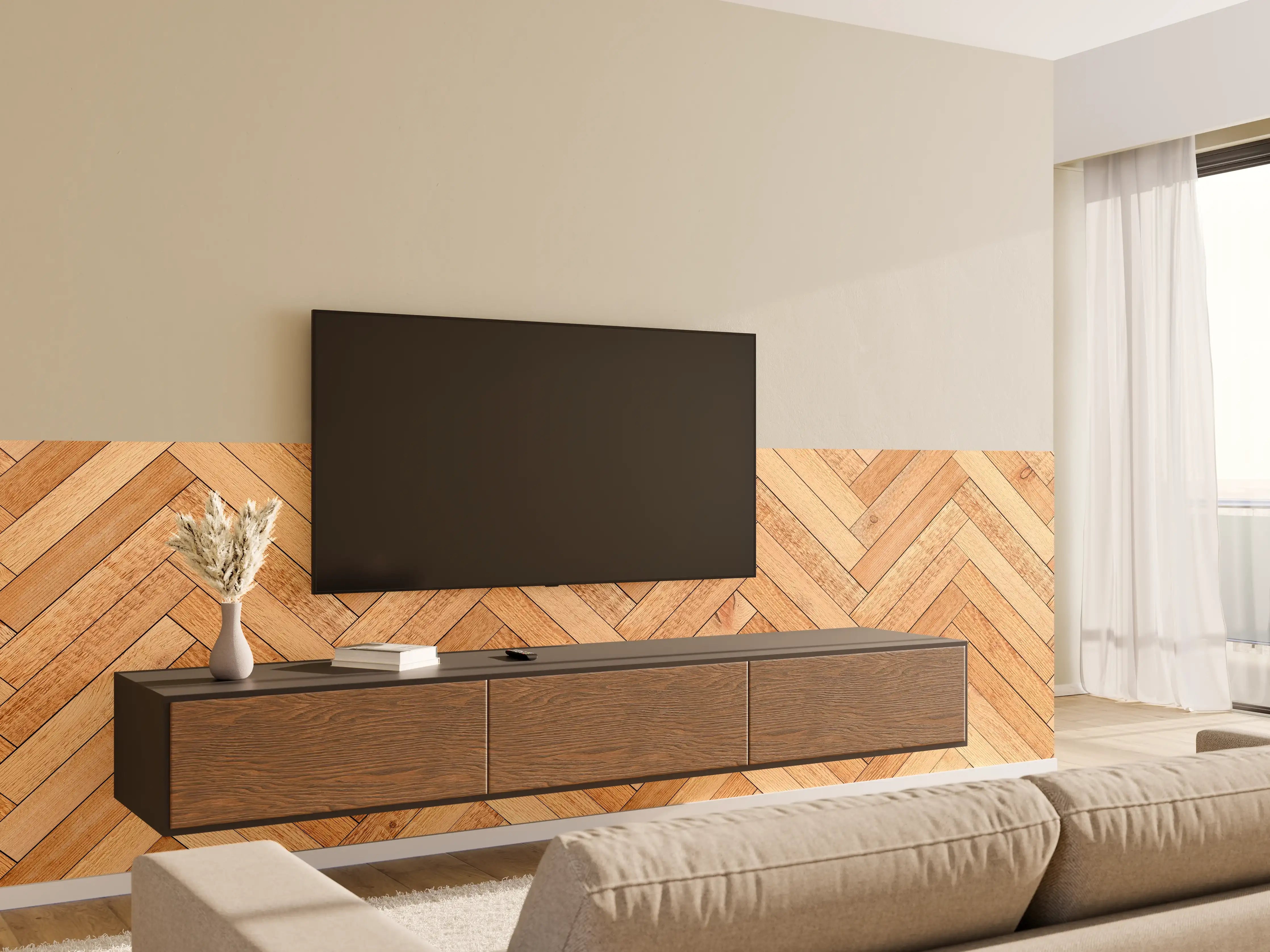 Wandverkleidung Wohnzimmer - Helles Holzparkett in Venezia Design