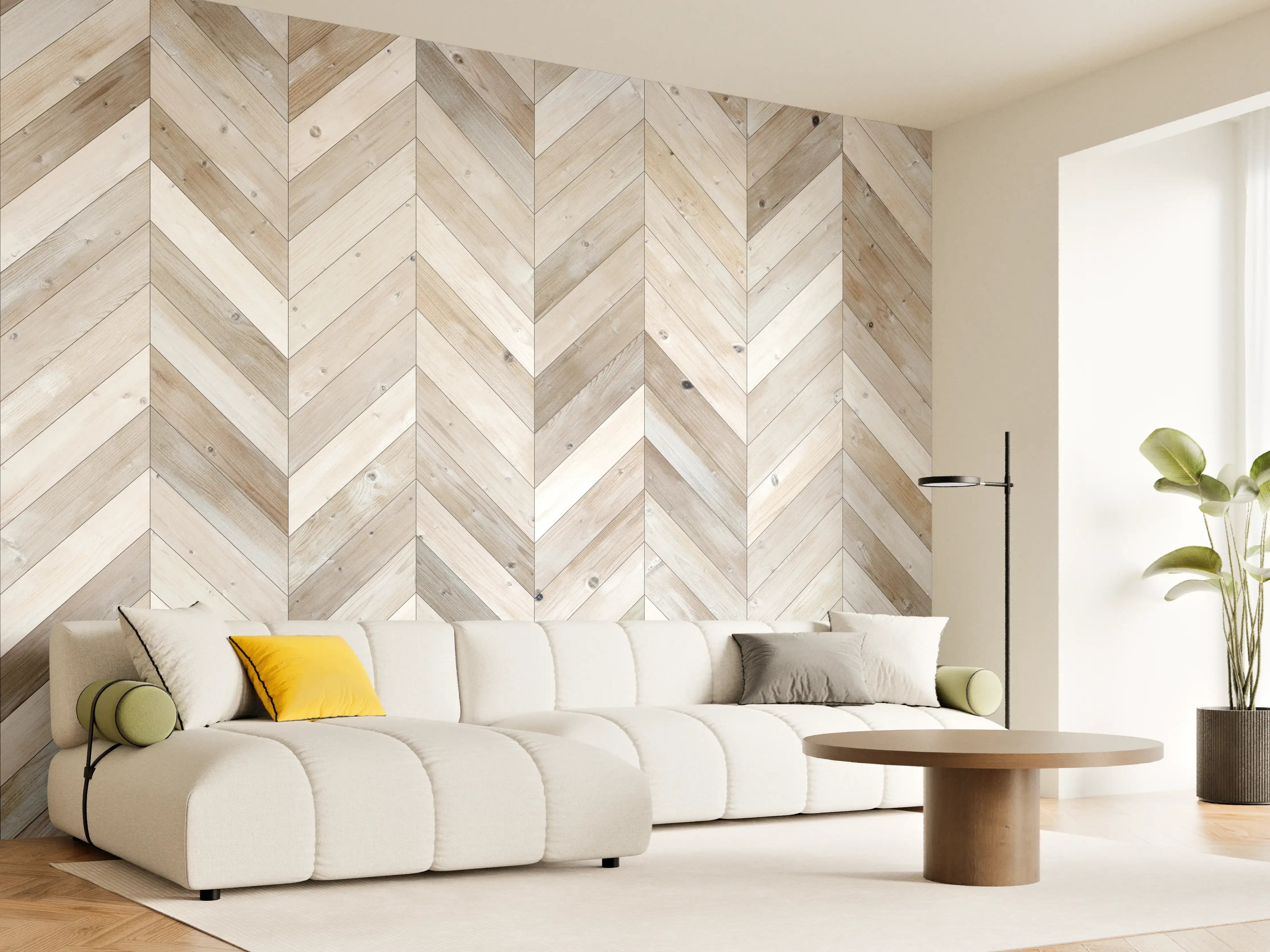 Wandverkleidung Wohnzimmer - Helles Holzparkett mit attraktigem Muster