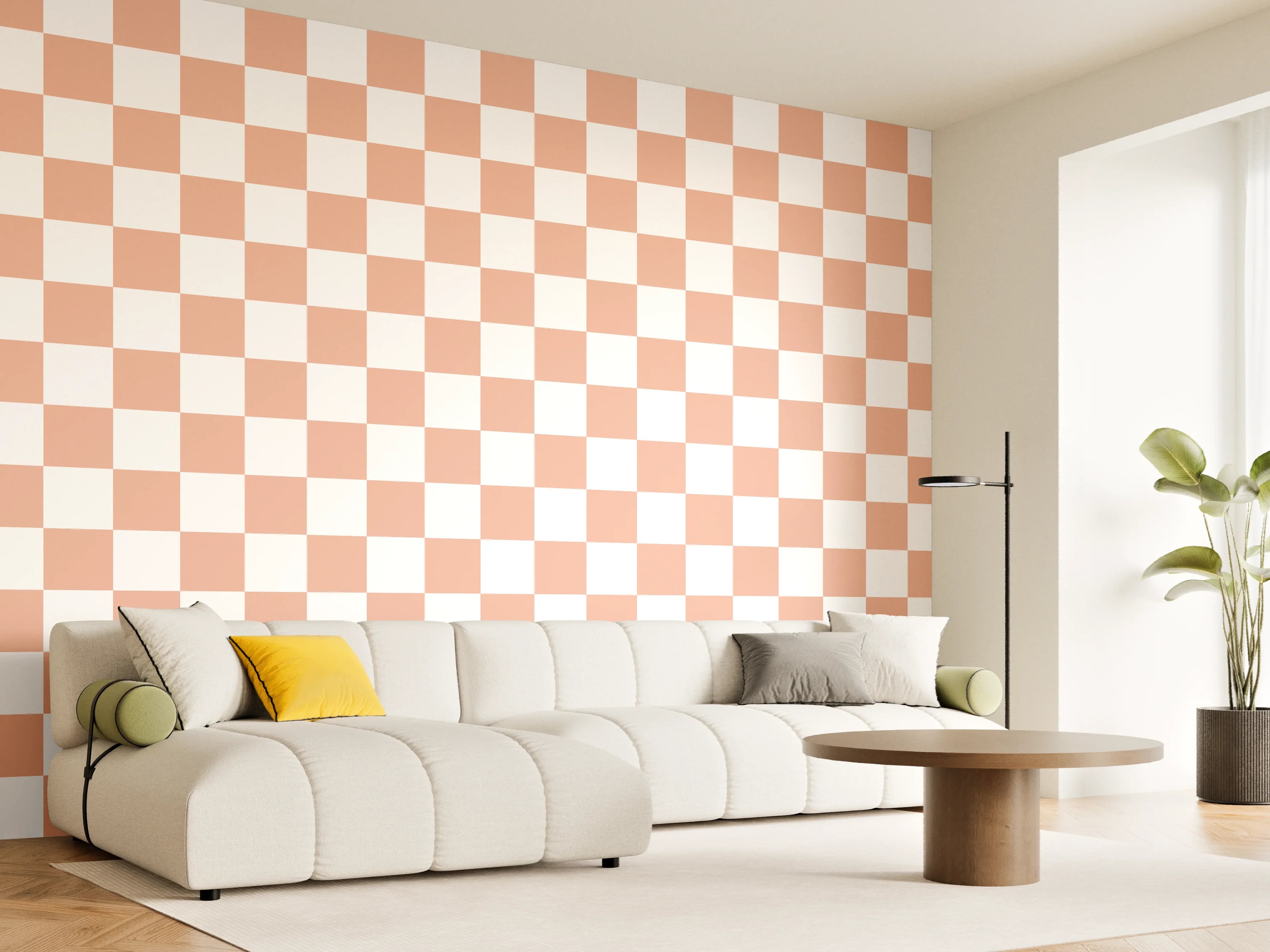 Wandverkleidung Wohnzimmer - Helles Karomuster in Pastellfarben