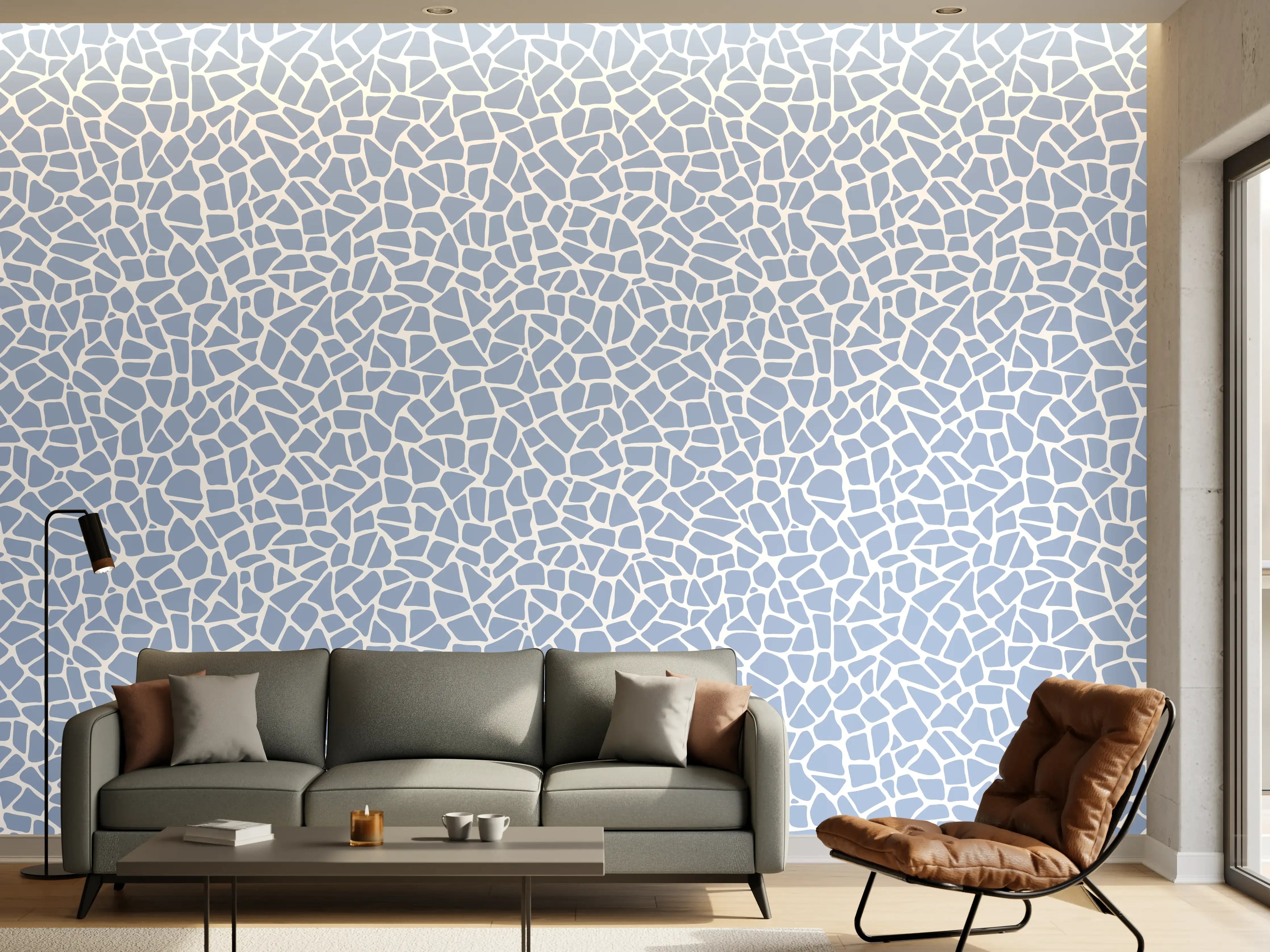 Wandverkleidung Wohnzimmer - Helles Mosaik-Design mit Weiß- und Grautönen