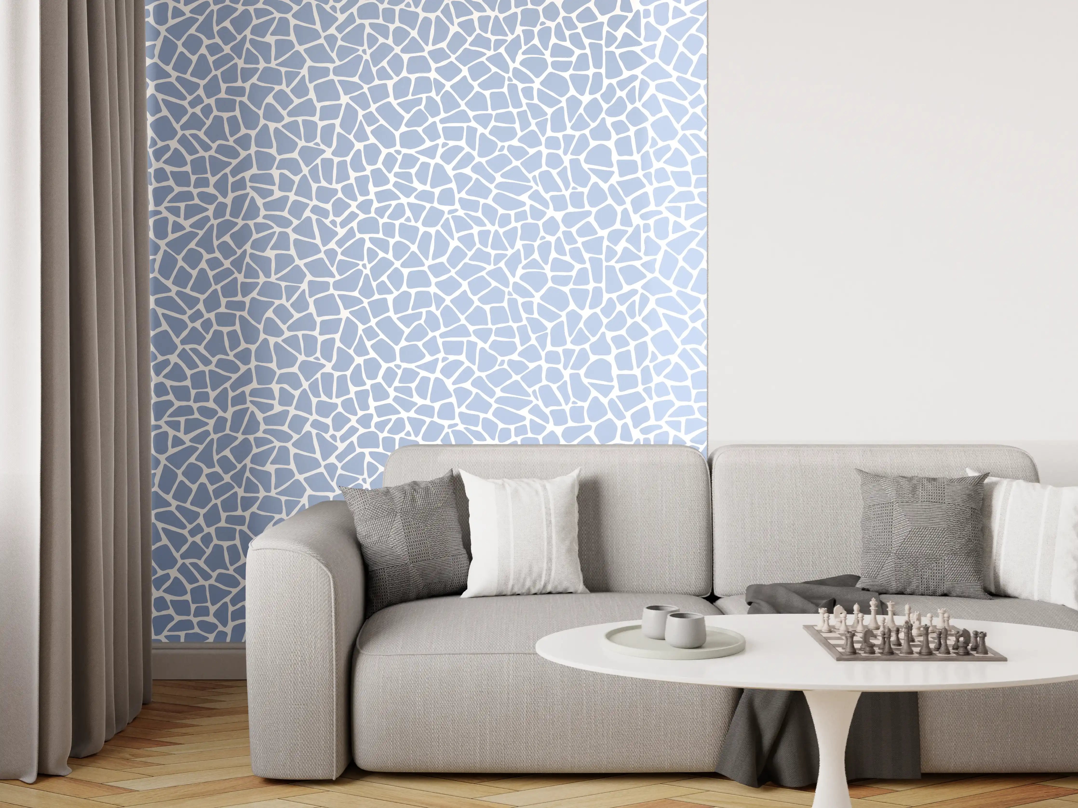 Wandverkleidung Wohnzimmer - Helles Mosaik-Design mit Weiß- und Grautönen
