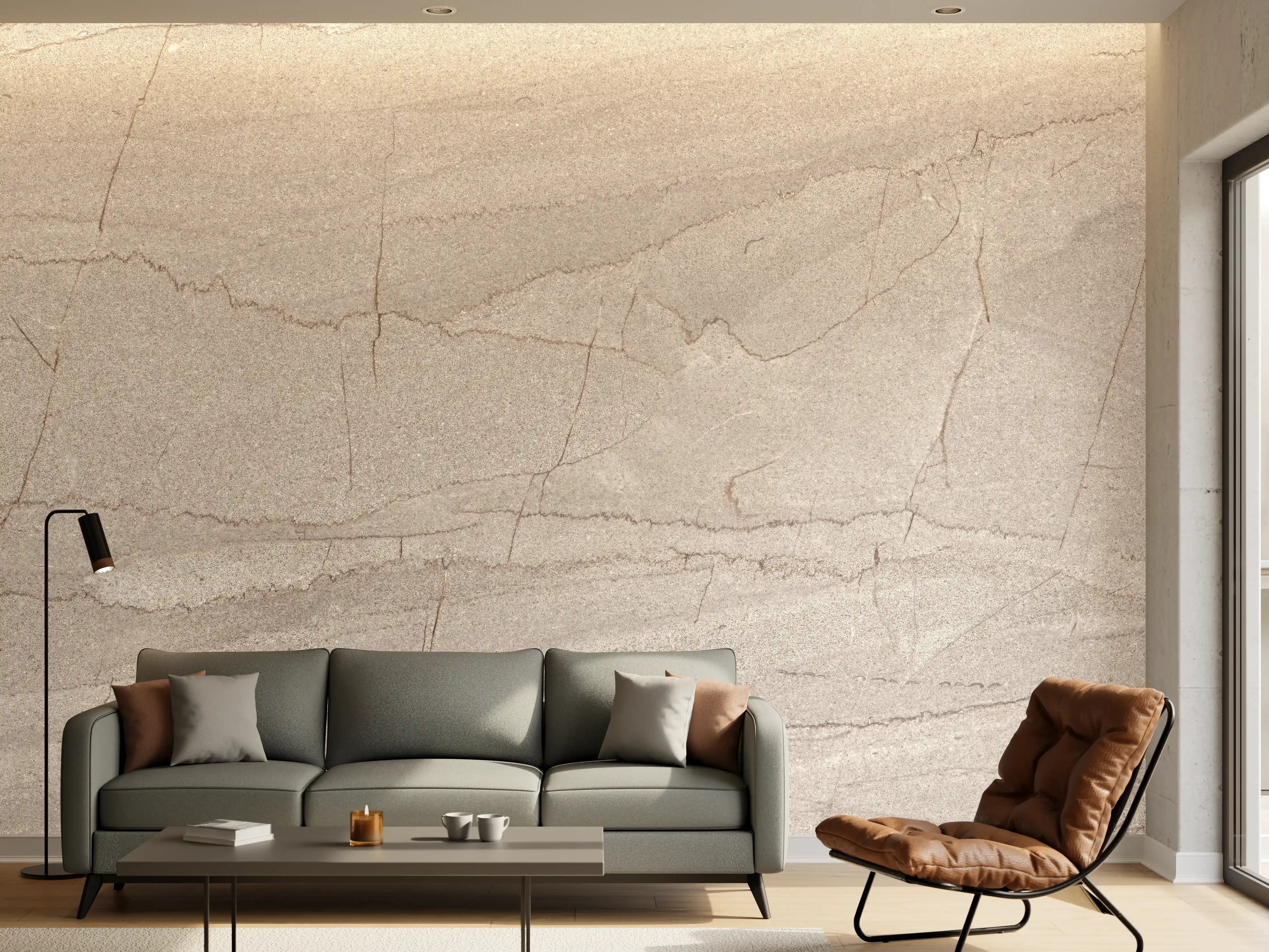 Wandverkleidung Wohnzimmer - Helles Steinmuster in neutralen Farben