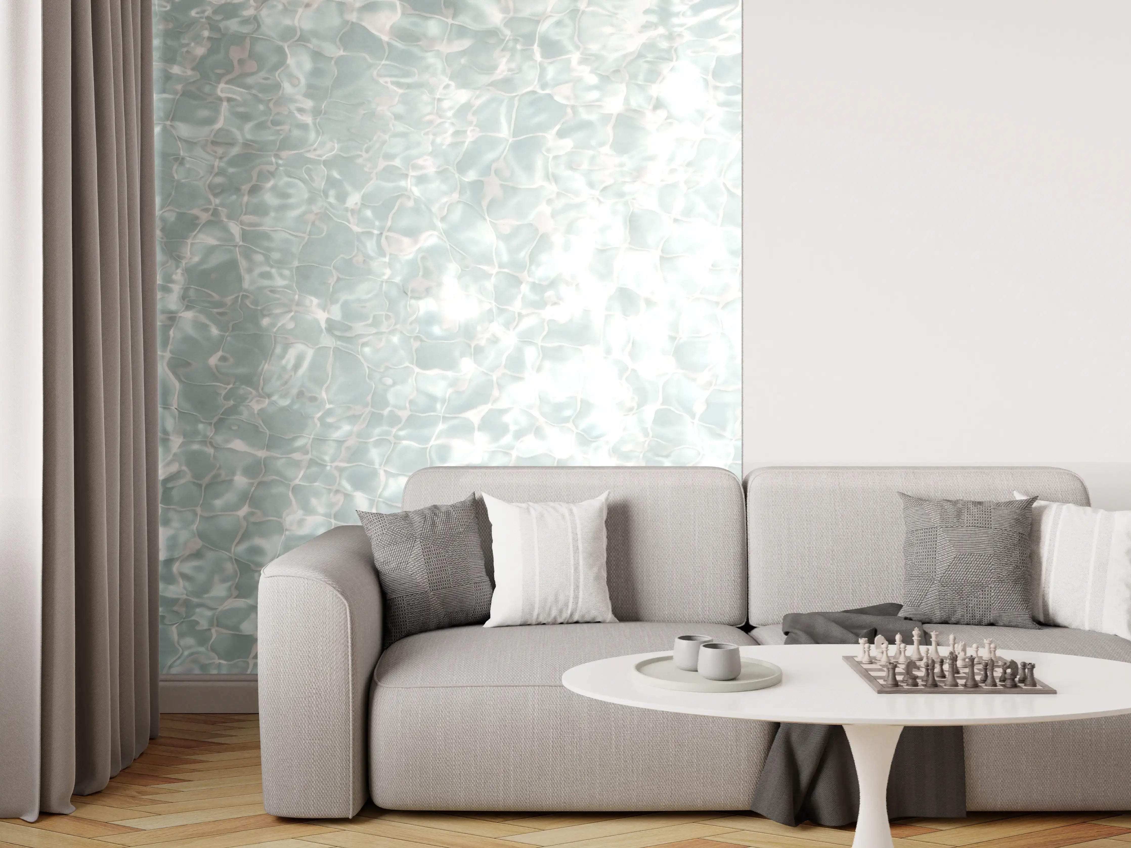 Wandverkleidung Wohnzimmer - Helles Wasser mit Lichtreflexen