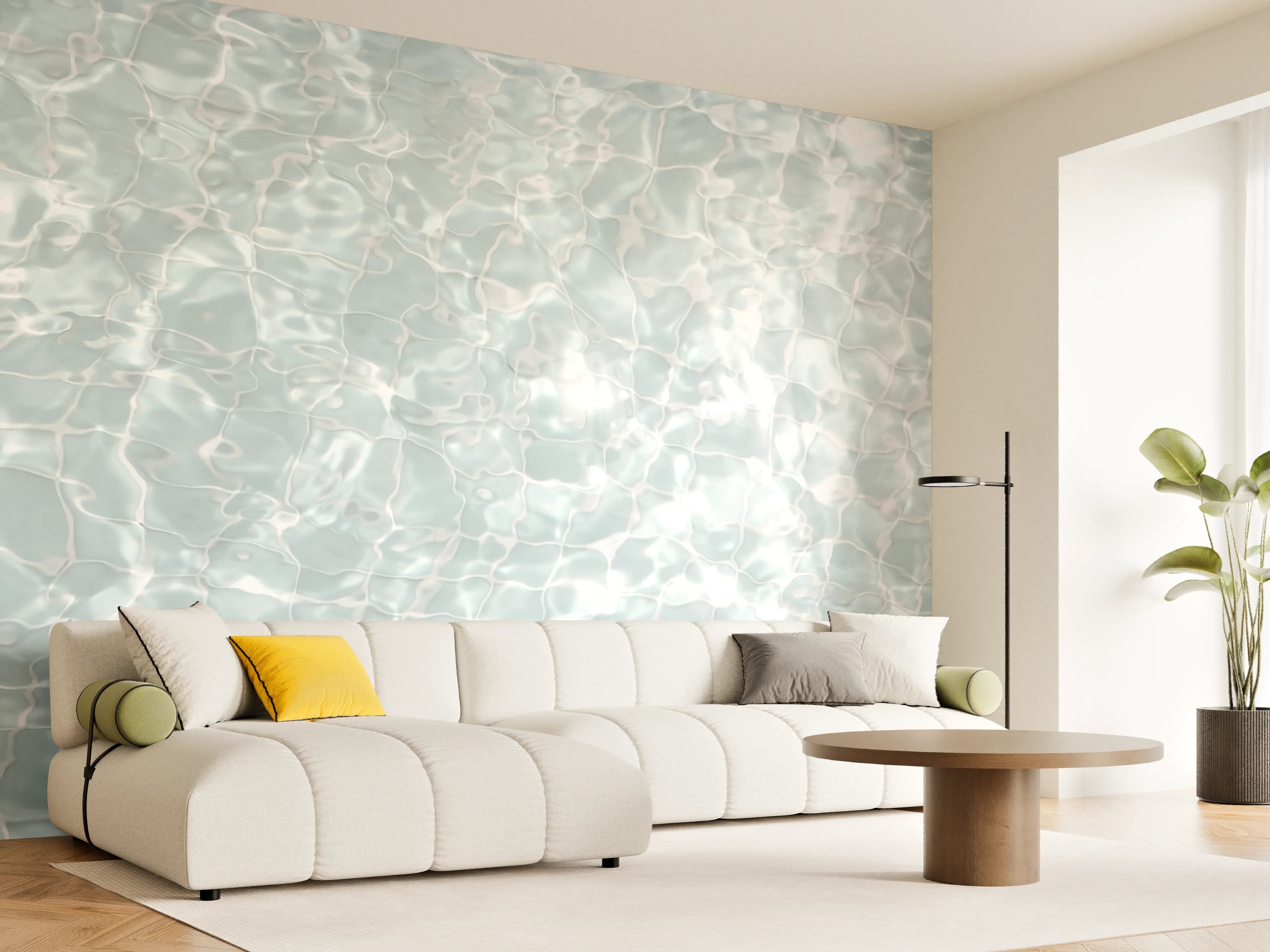 Wandverkleidung Wohnzimmer - Helles Wasser mit Lichtreflexen