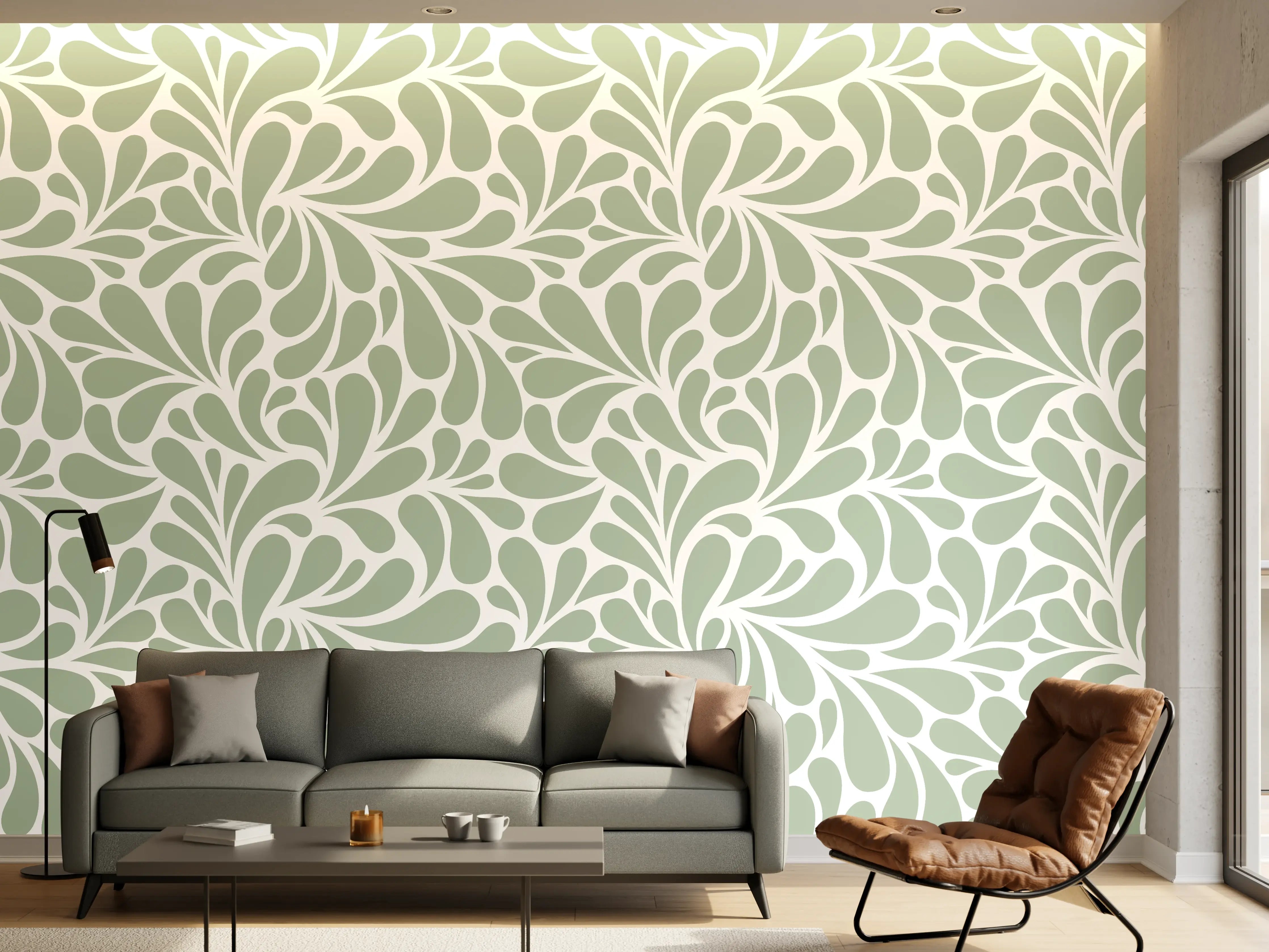 Wandverkleidung Wohnzimmer - Helles floral gemustertes Tapetenmuster