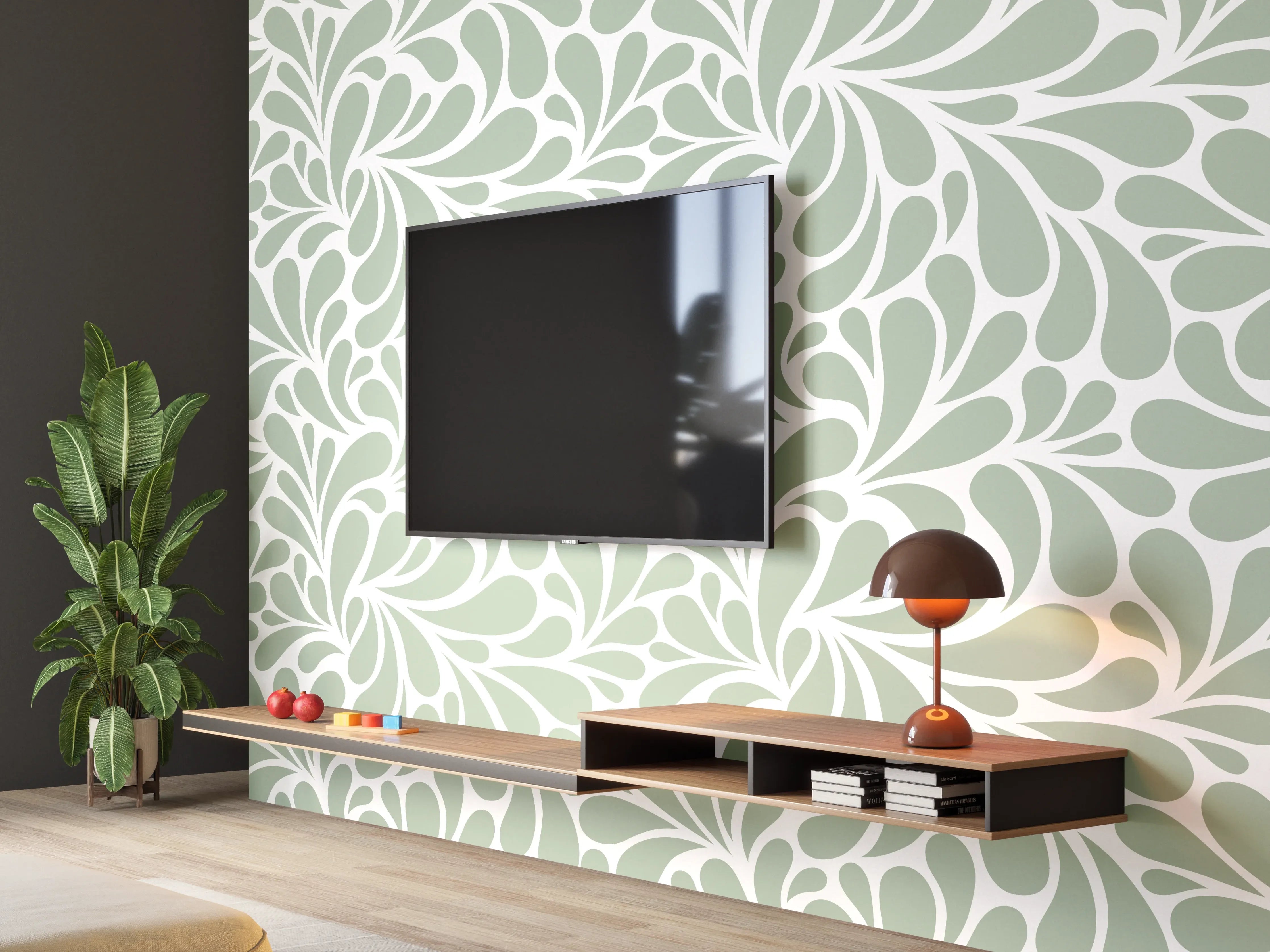 Wandverkleidung Wohnzimmer - Helles floral gemustertes Tapetenmuster