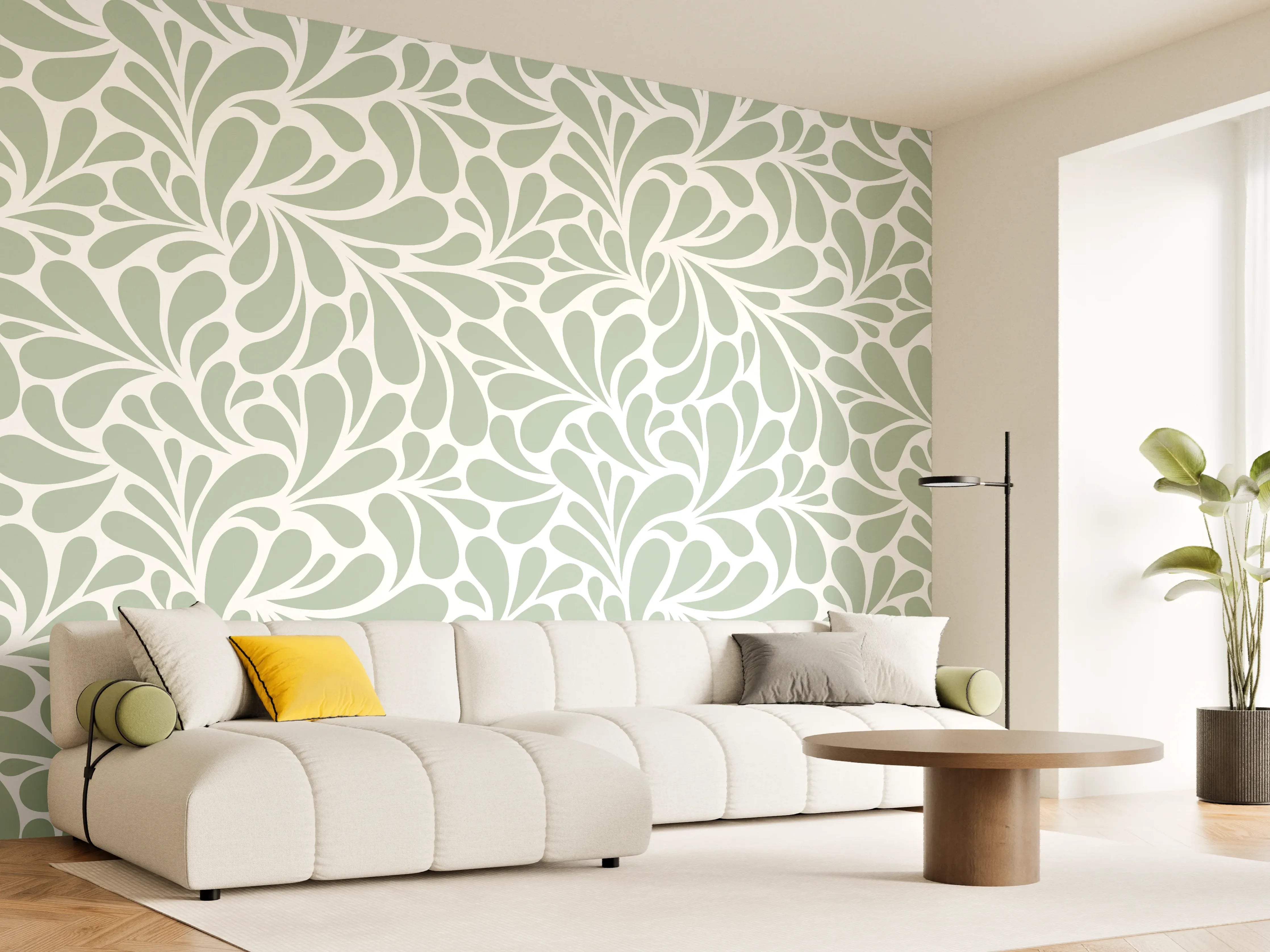 Wandverkleidung Wohnzimmer - Helles floral gemustertes Tapetenmuster
