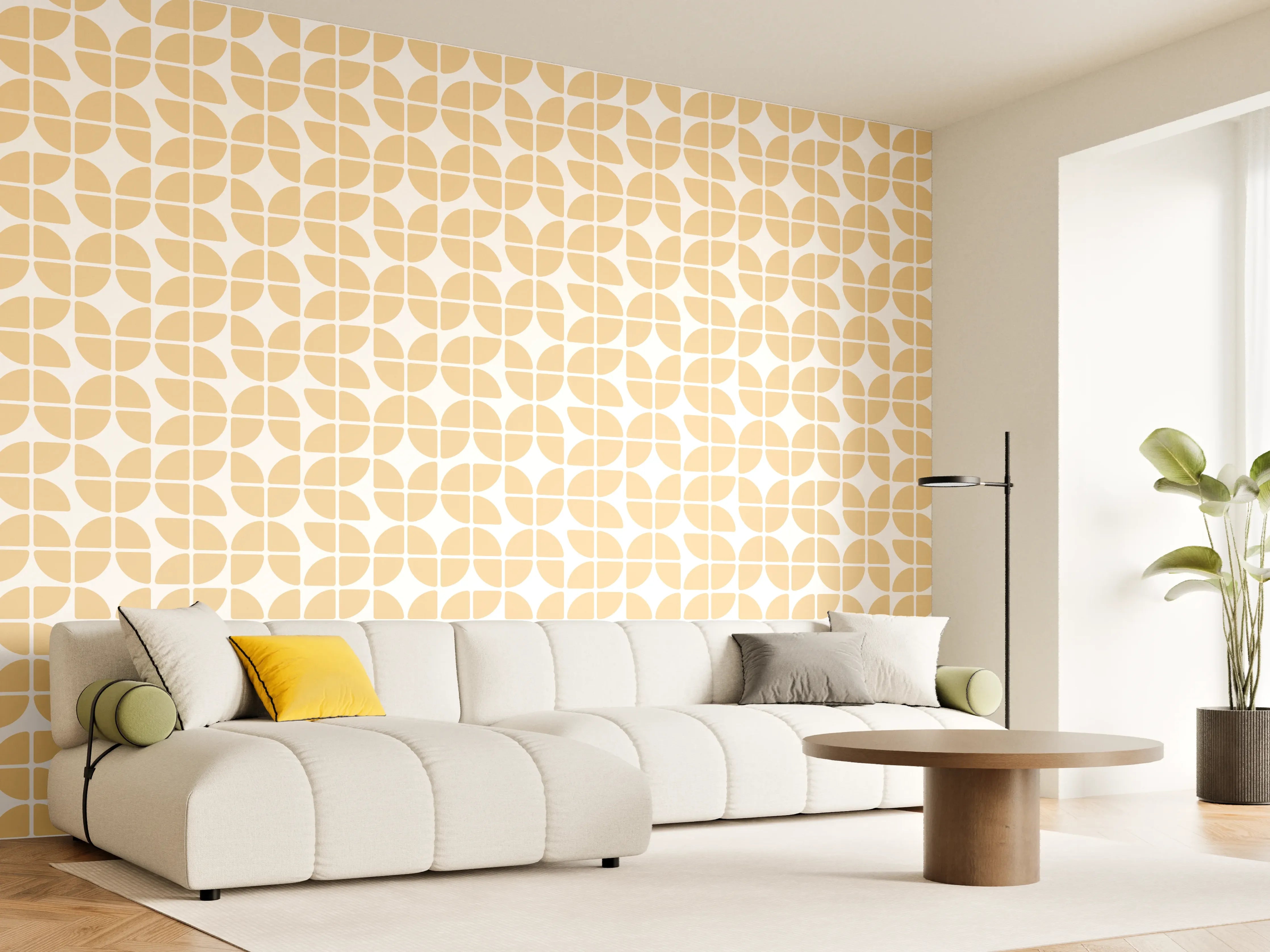 Wandverkleidung Wohnzimmer - Helles geometrisches Muster in Beigetönen