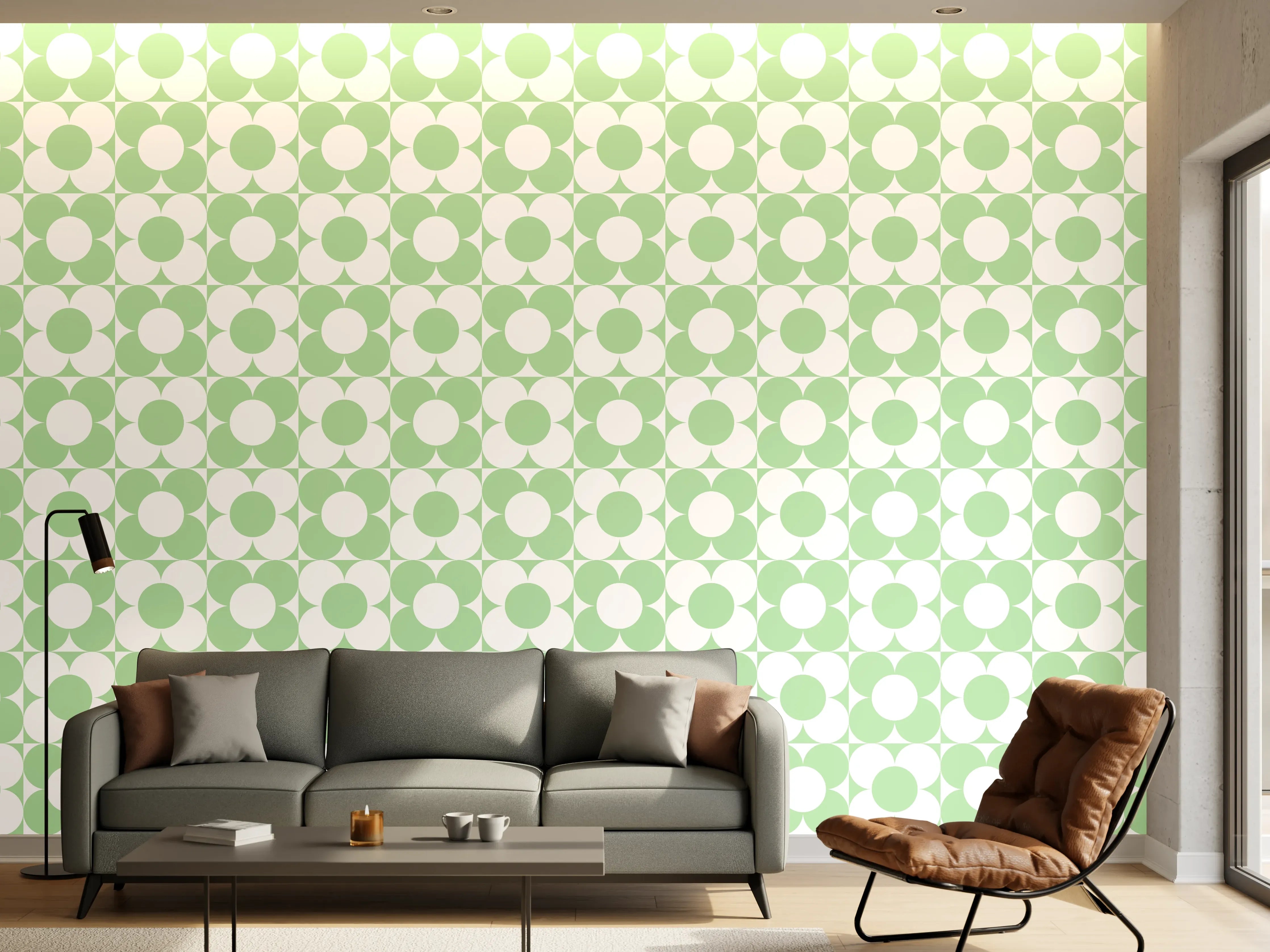 Wandverkleidung Wohnzimmer - Helles geometrisches Muster in Pastellgrün