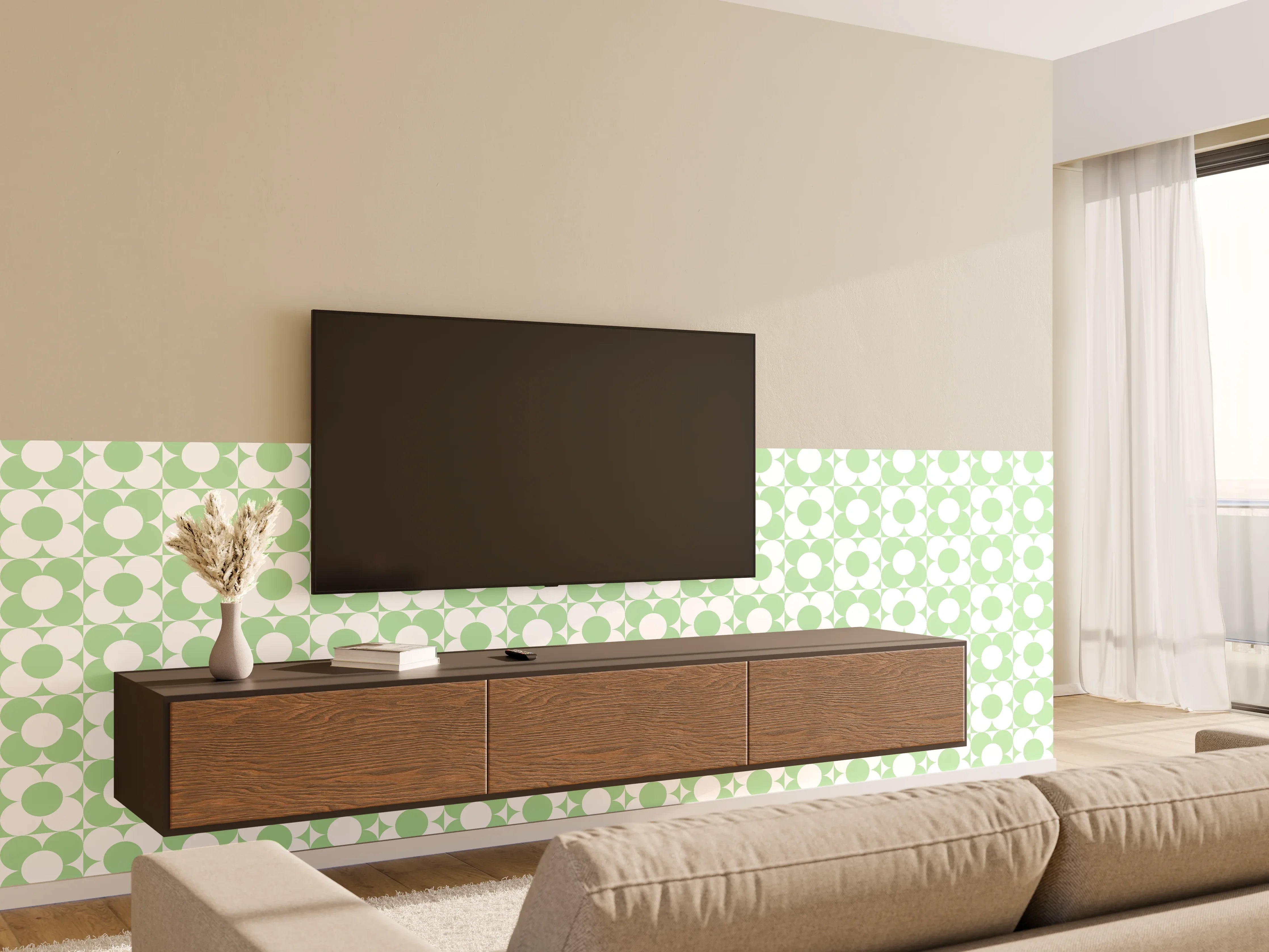 Wandverkleidung Wohnzimmer - Helles geometrisches Muster in Pastellgrün