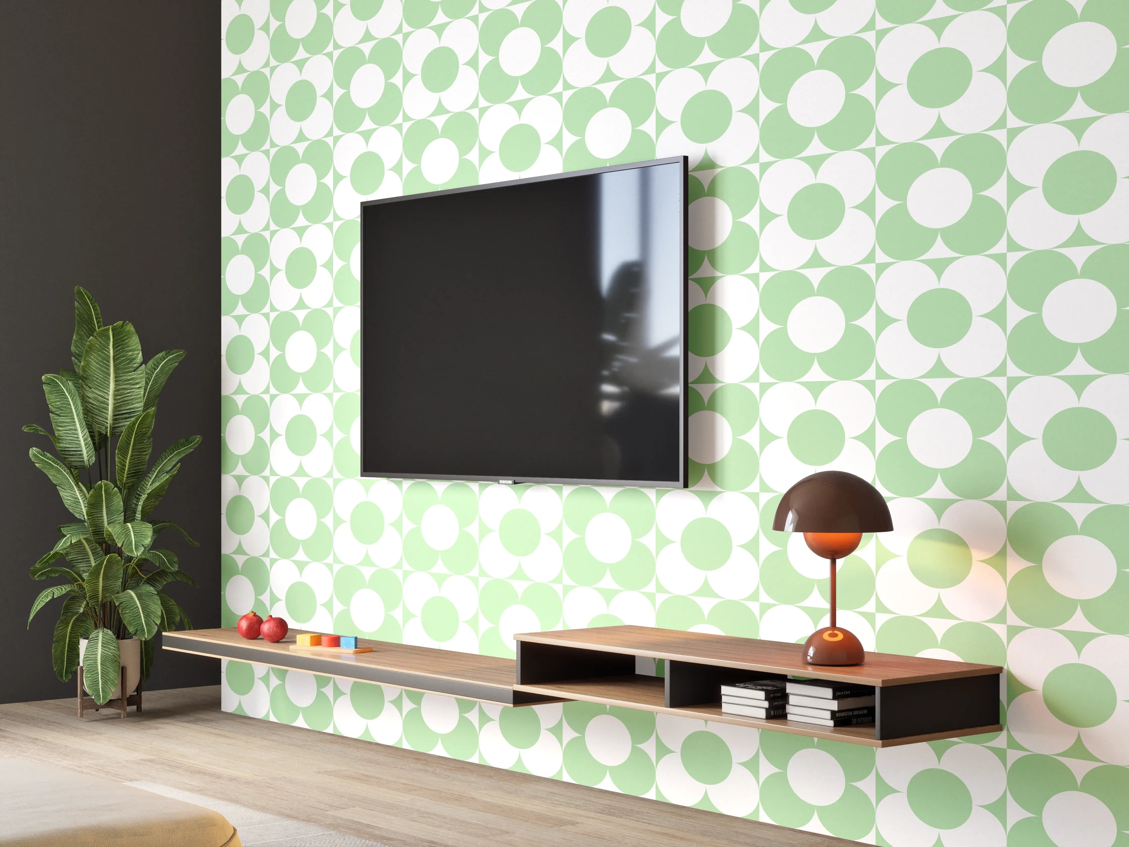 Wandverkleidung Wohnzimmer - Helles geometrisches Muster in Pastellgrün