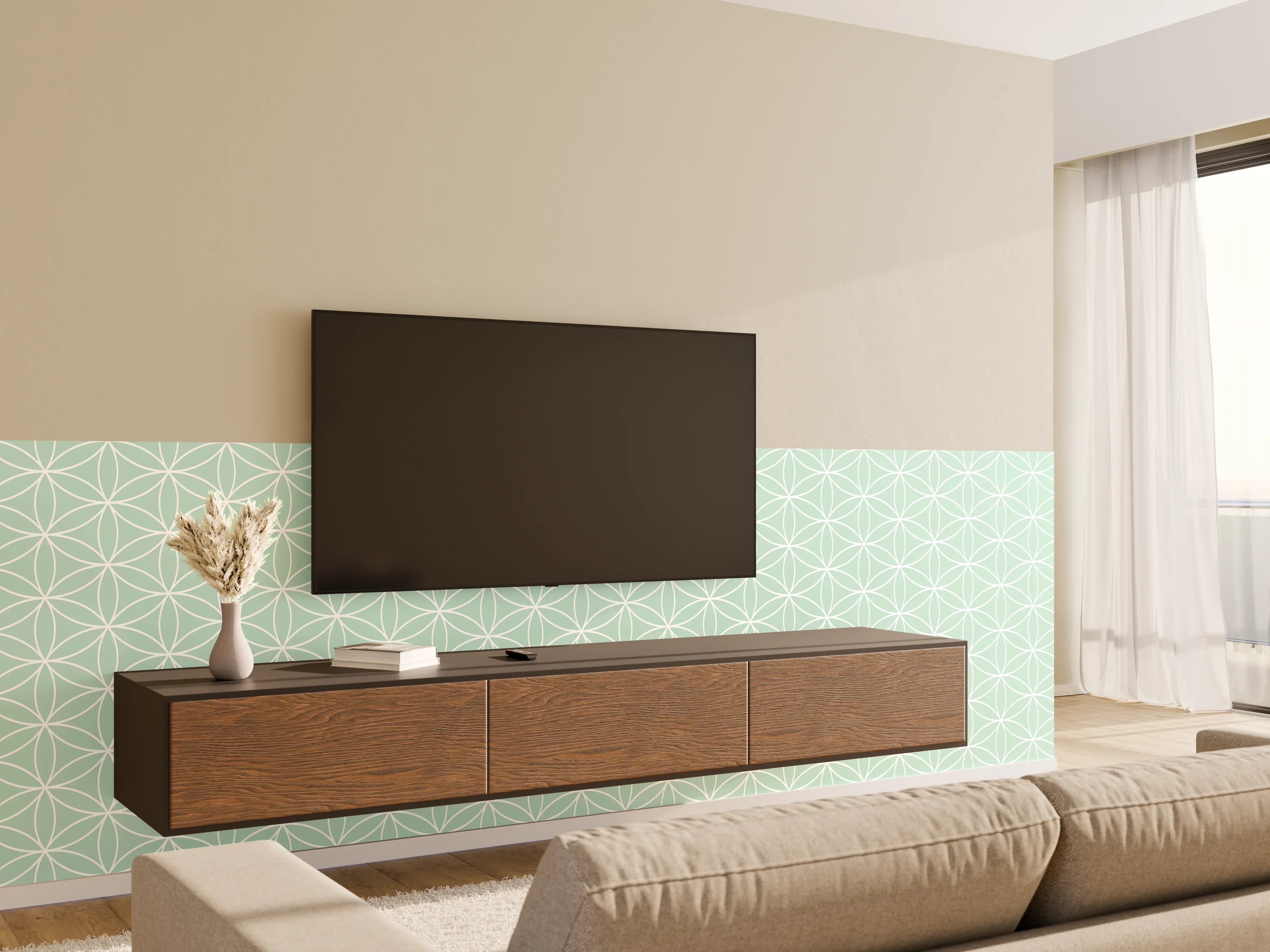 Wandverkleidung Wohnzimmer - Helles geometrisches Muster in Pastelltönen