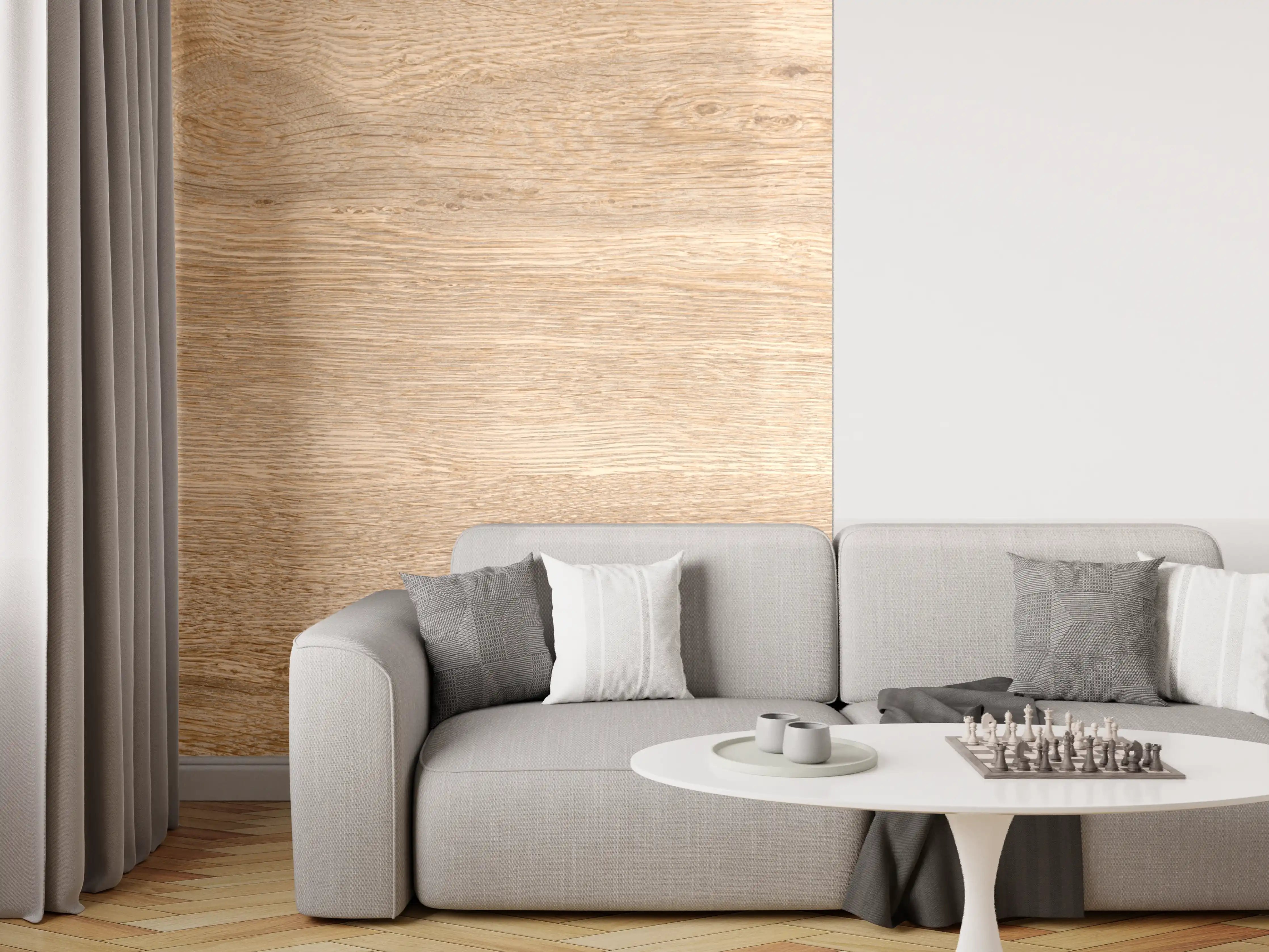 Wandverkleidung Wohnzimmer - Helles trockenes Holz