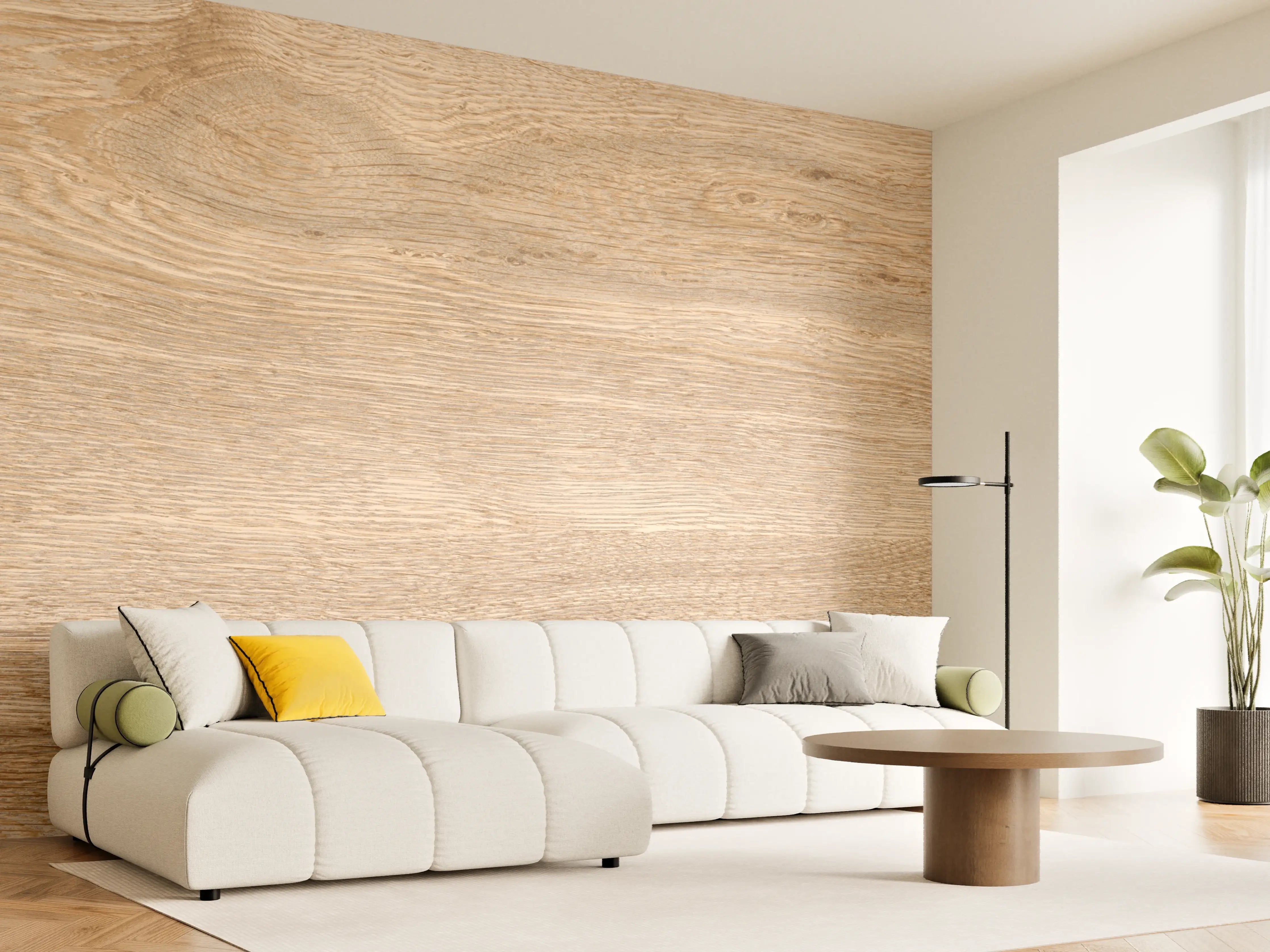 Wandverkleidung Wohnzimmer - Helles trockenes Holz