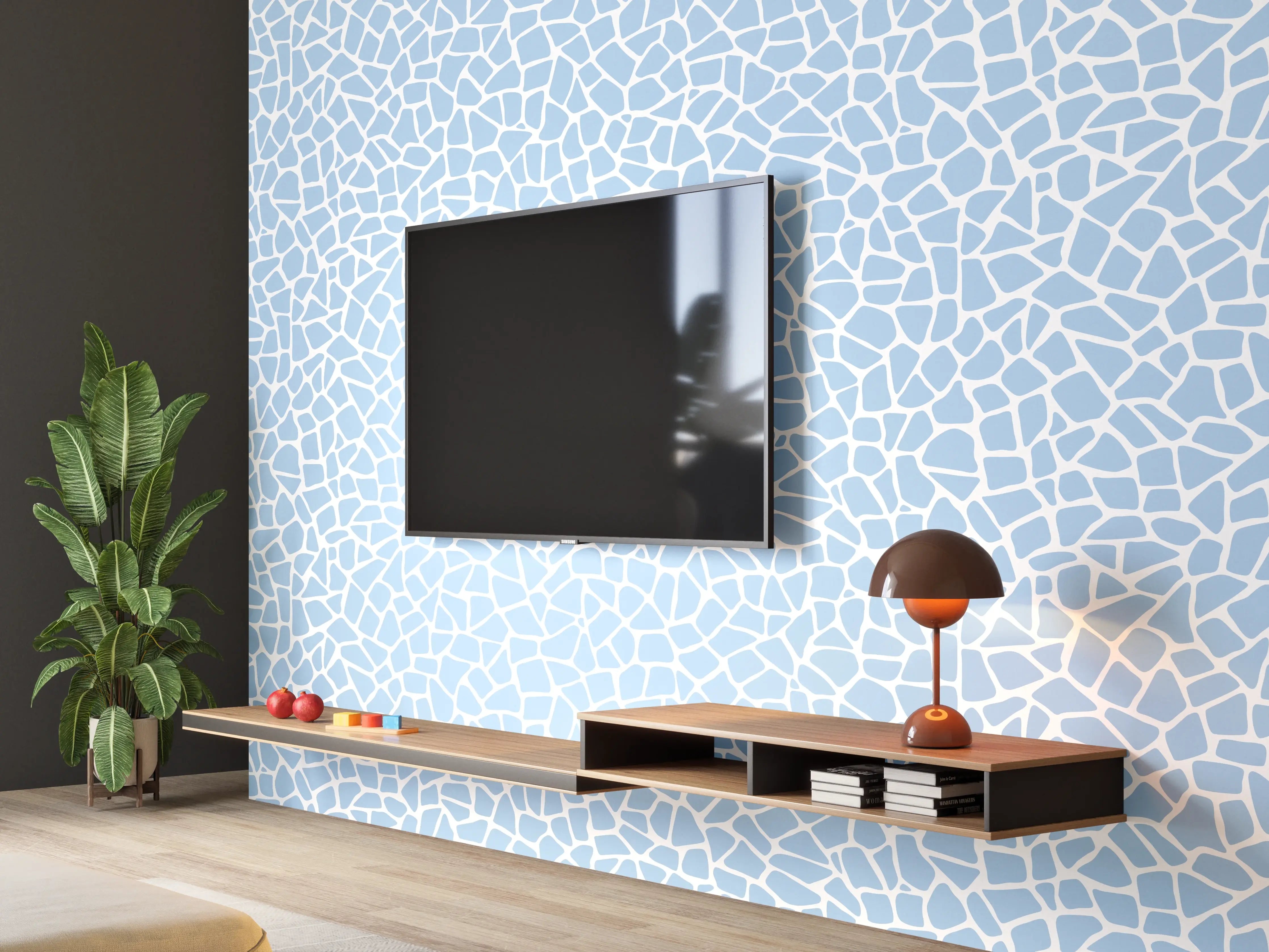 Wandverkleidung Wohnzimmer - Helles, Musterartiges Design in Blau