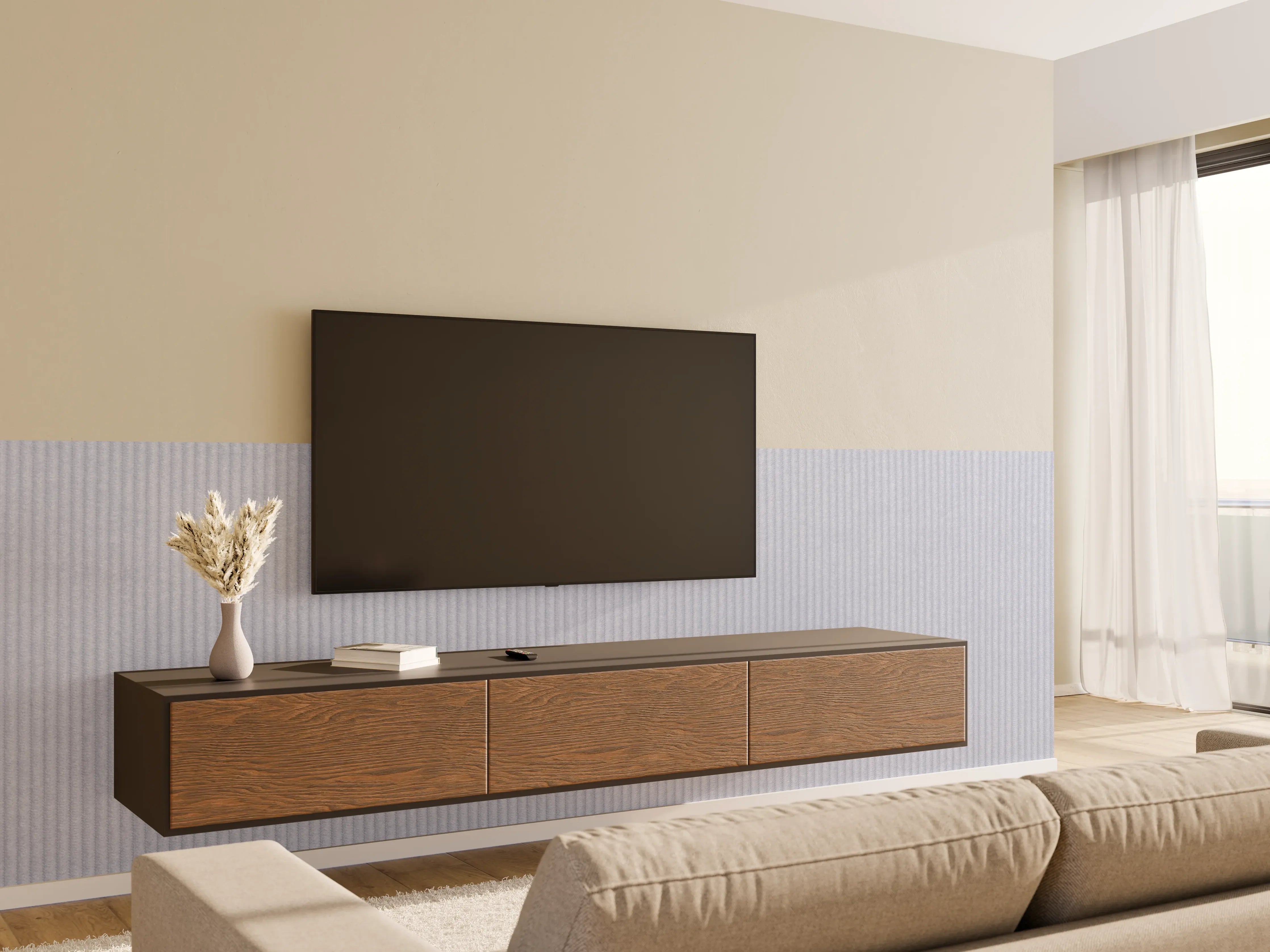 Wandverkleidung Wohnzimmer - Helles, Texturiertes Metallmotiv