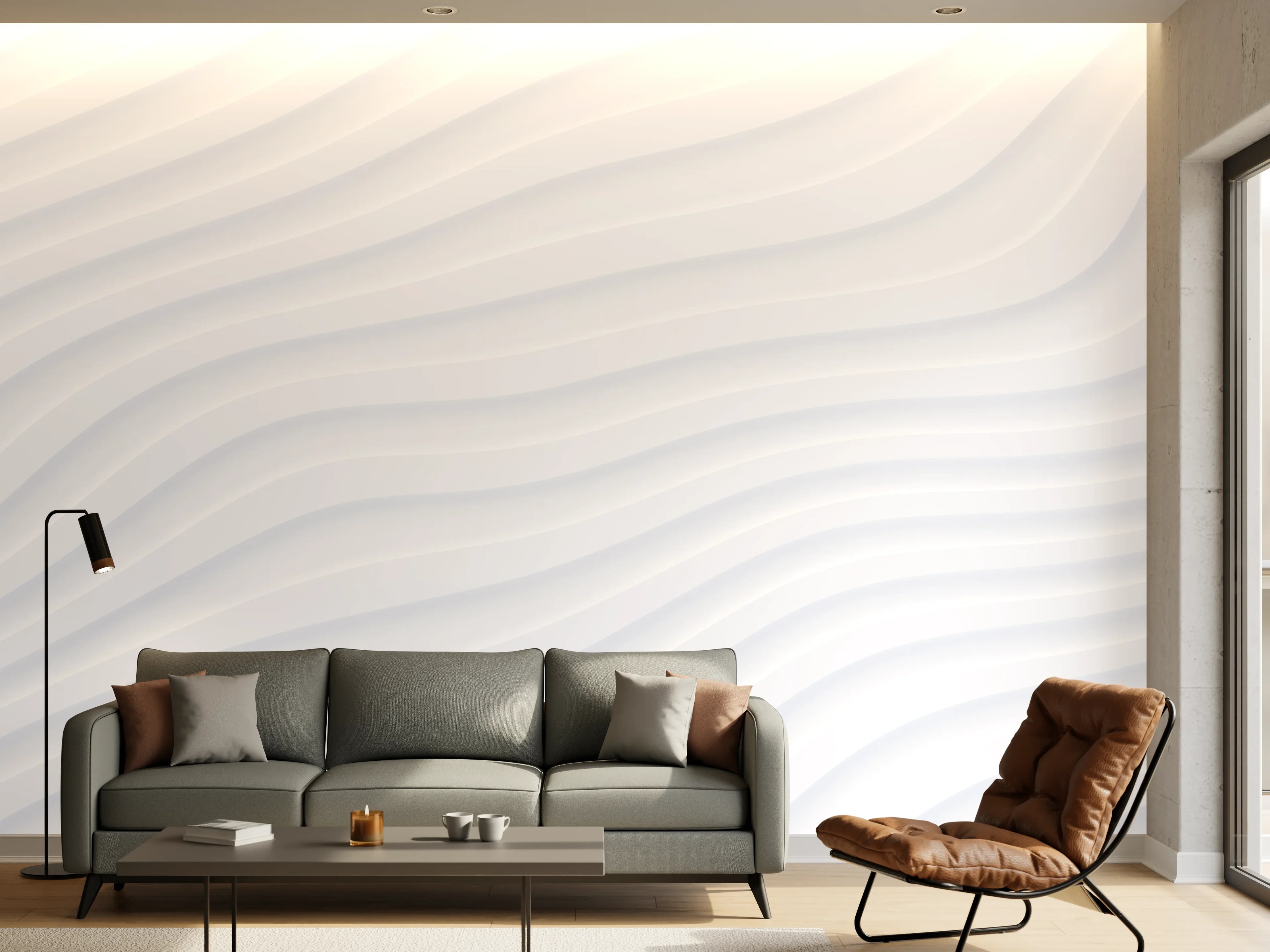 Wandverkleidung Wohnzimmer - Helles, Texturiertes Wandbild