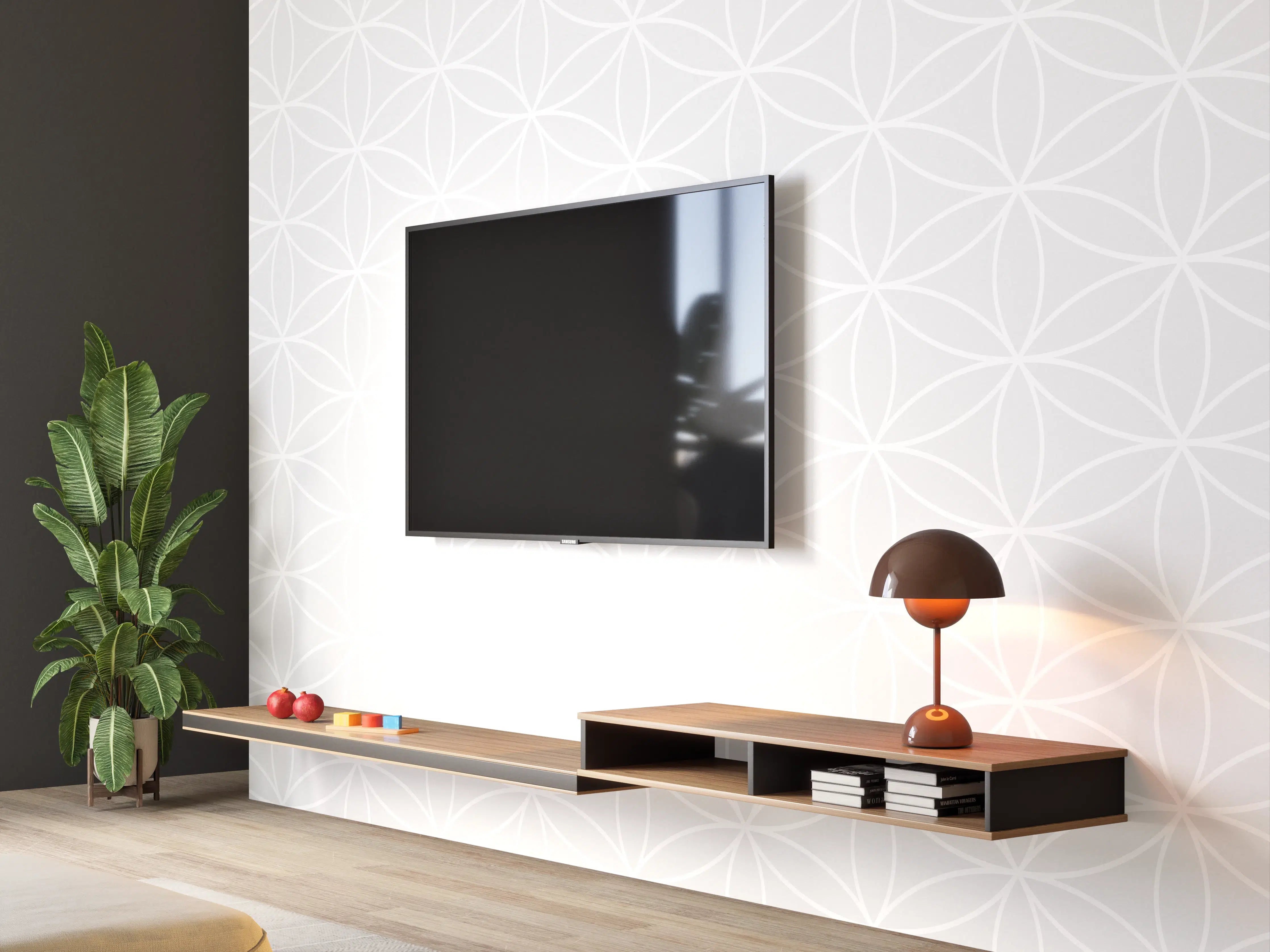 Wandverkleidung Wohnzimmer - Helles, abstraktes Muster mit Grautönen