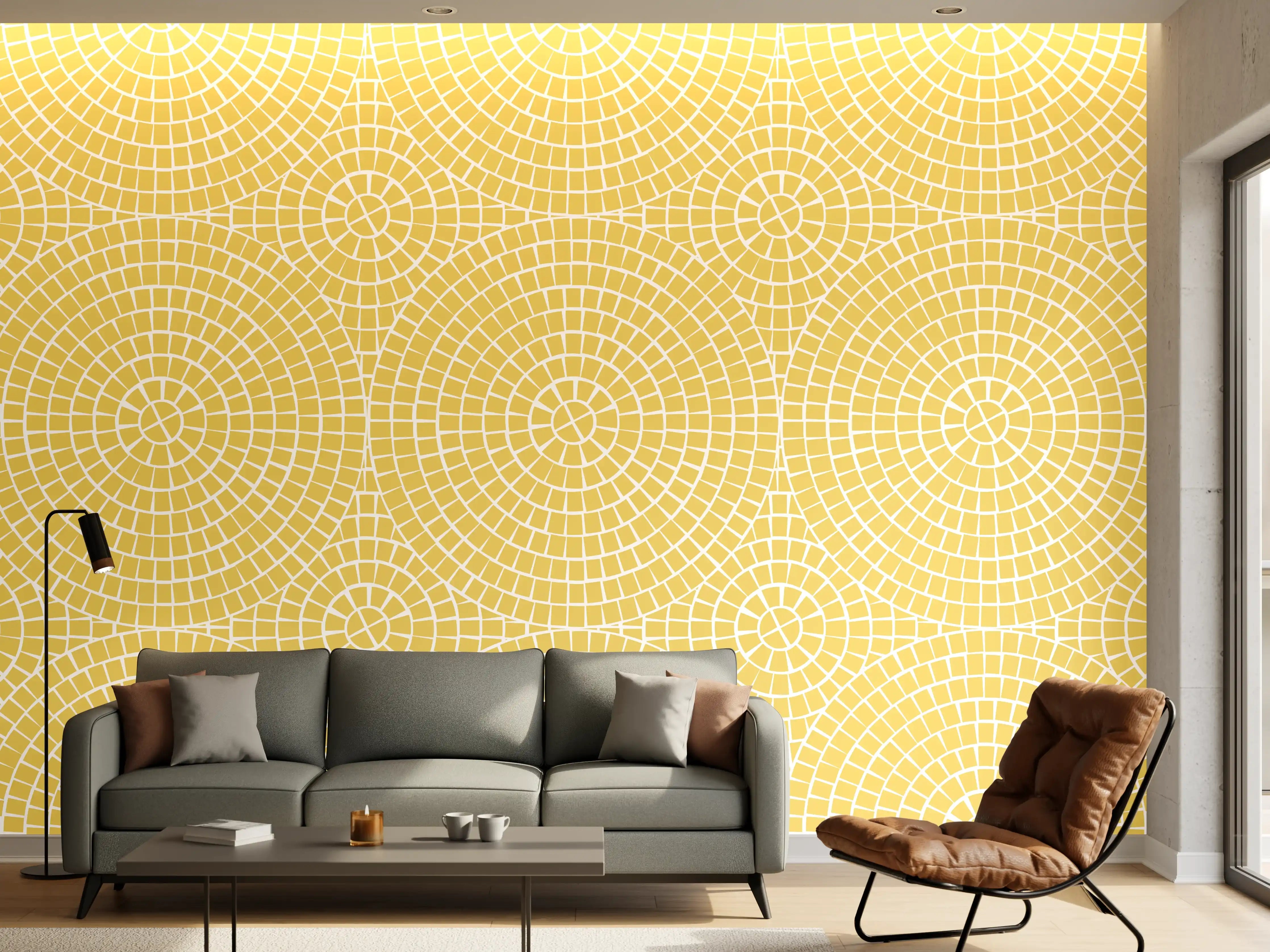 Wandverkleidung Wohnzimmer - Helles, geometrisches Muster in Gelb