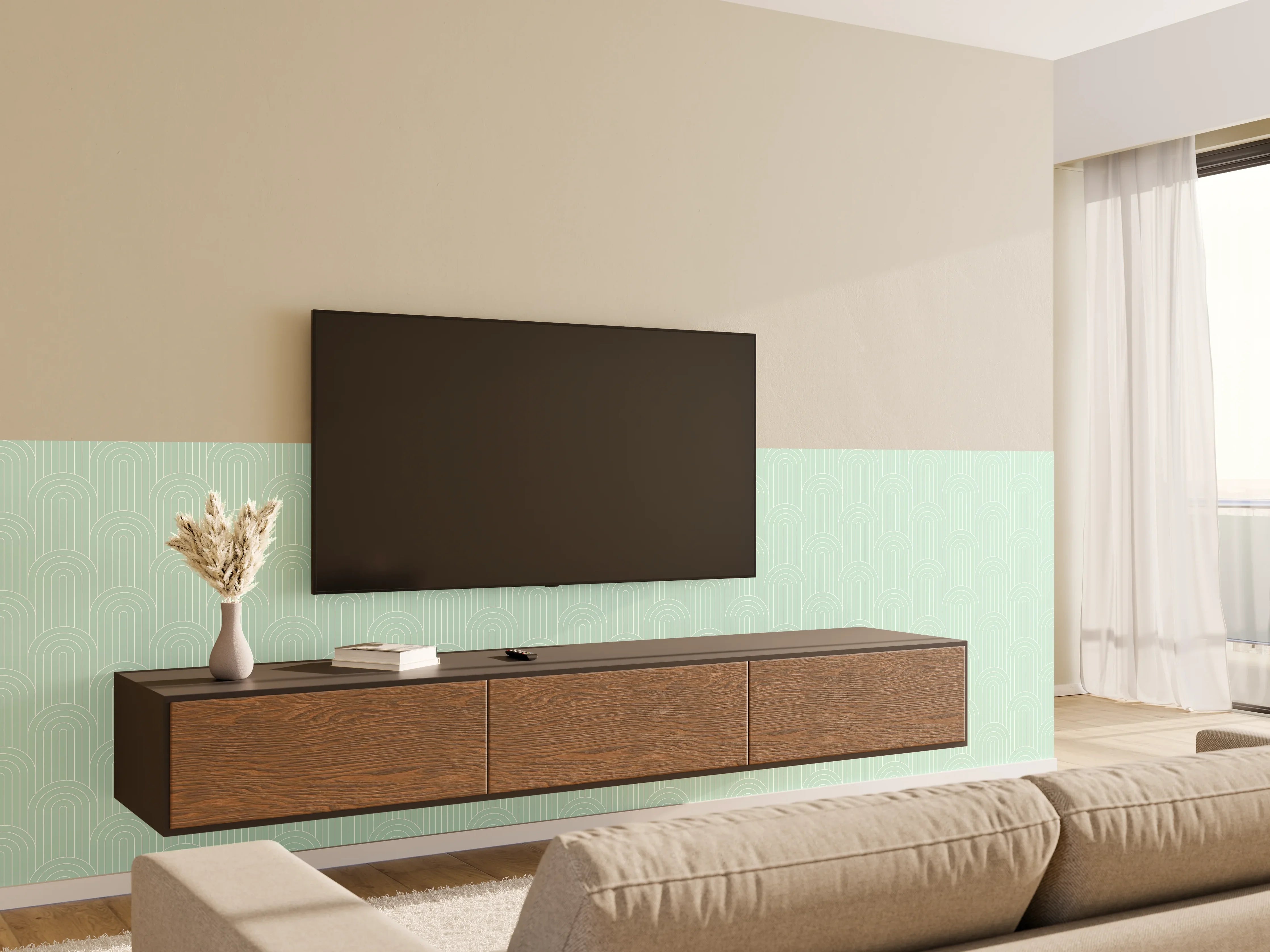 Wandverkleidung Wohnzimmer - Helles, minimalistisches Muster in sanften Farben