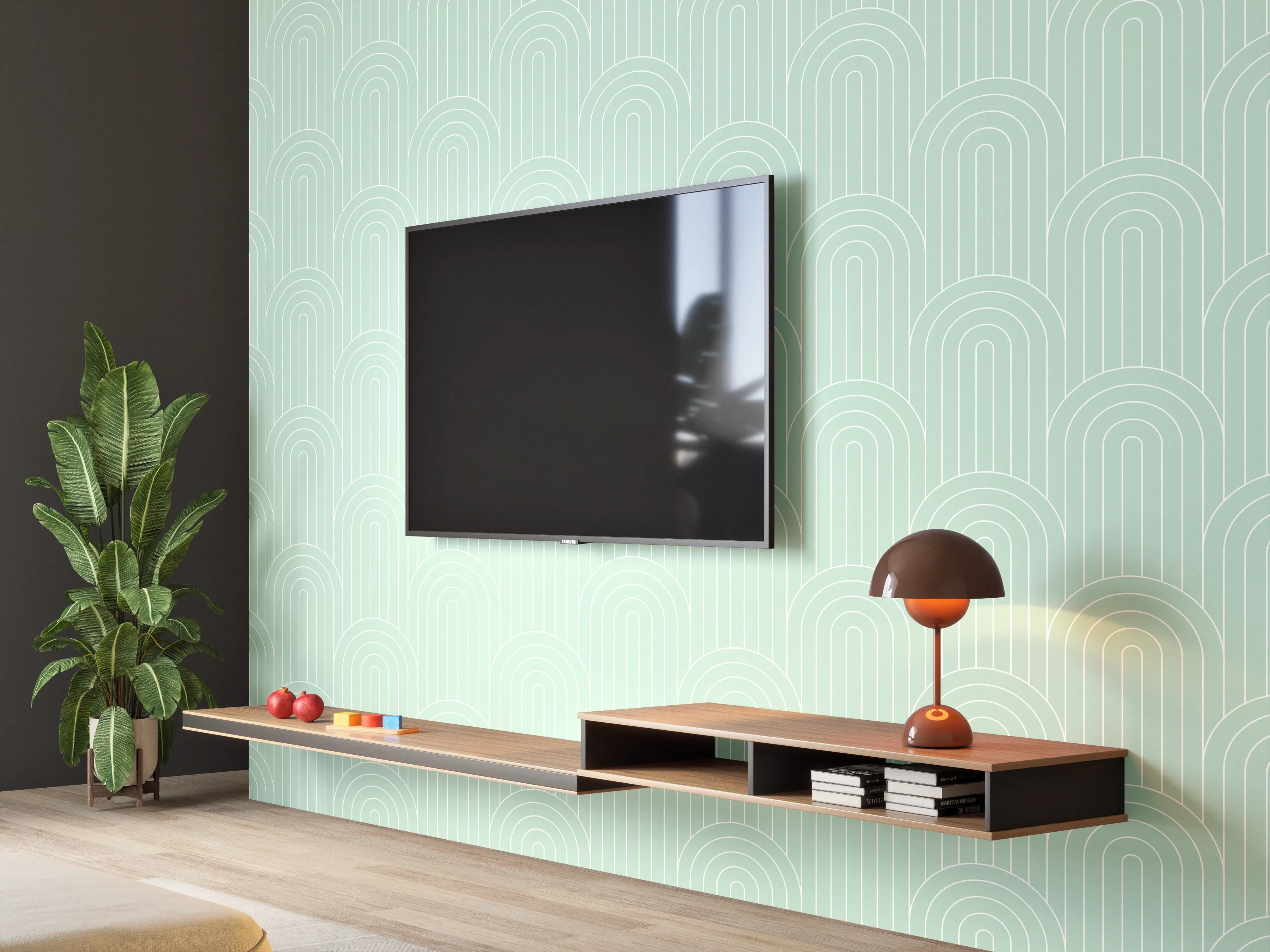 Wandverkleidung Wohnzimmer - Helles, minimalistisches Muster in sanften Farben
