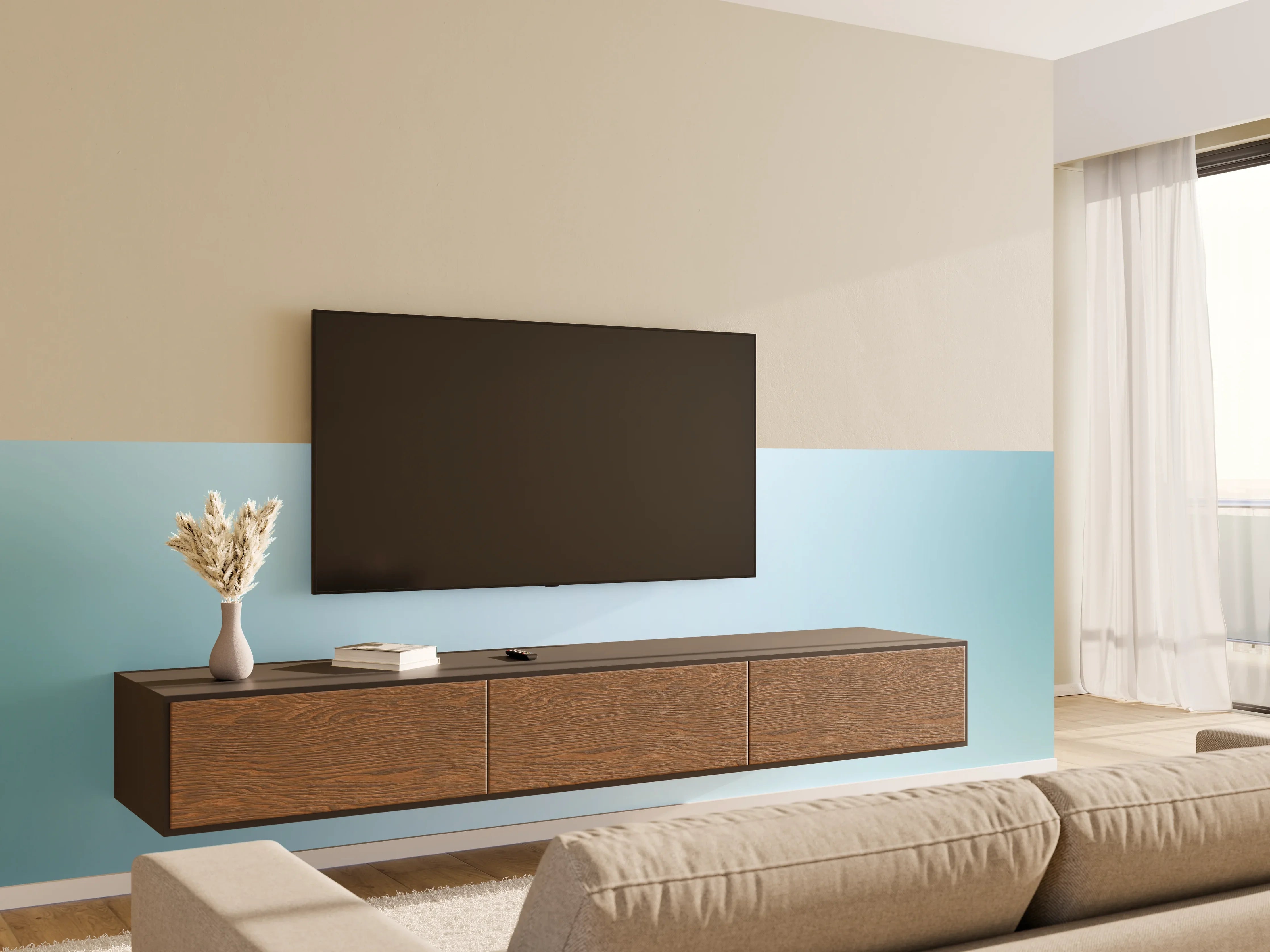 Wandverkleidung Wohnzimmer - Helles, modern gestaltetes Bild mit sanften Farbverläufen