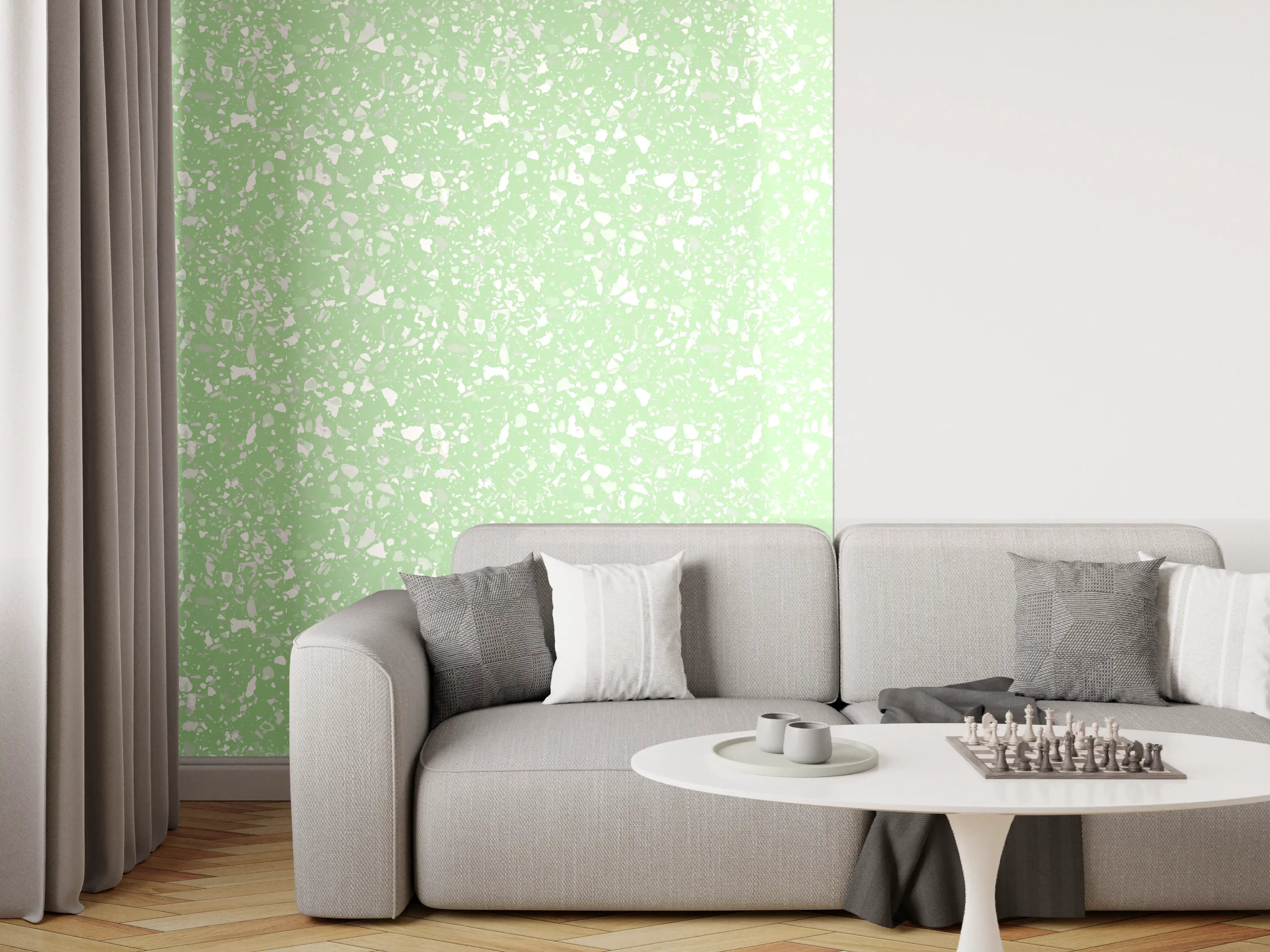 Wandverkleidung Wohnzimmer - Helles, sanftes Muster in Pastellgrün