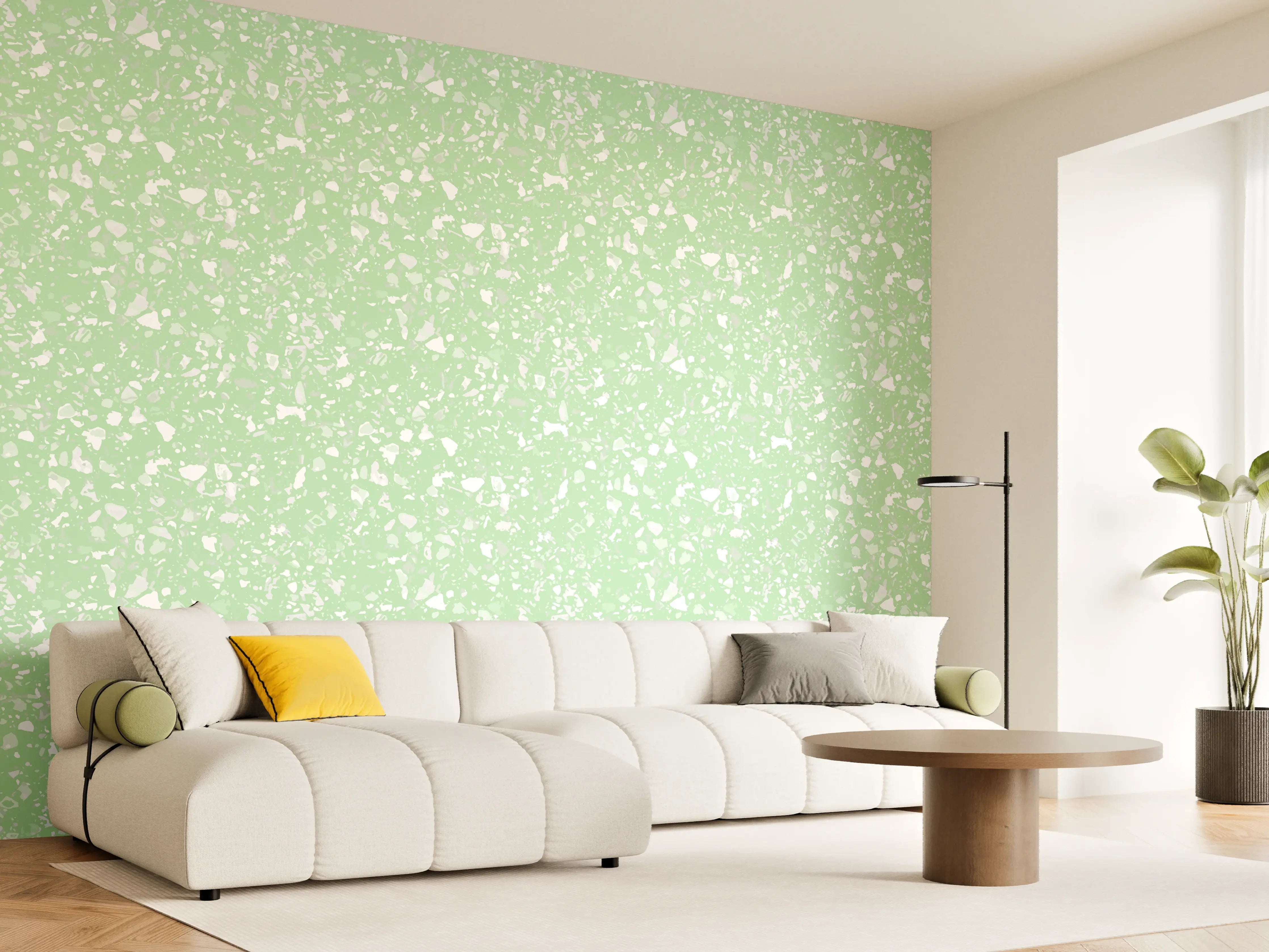 Wandverkleidung Wohnzimmer - Helles, sanftes Muster in Pastellgrün