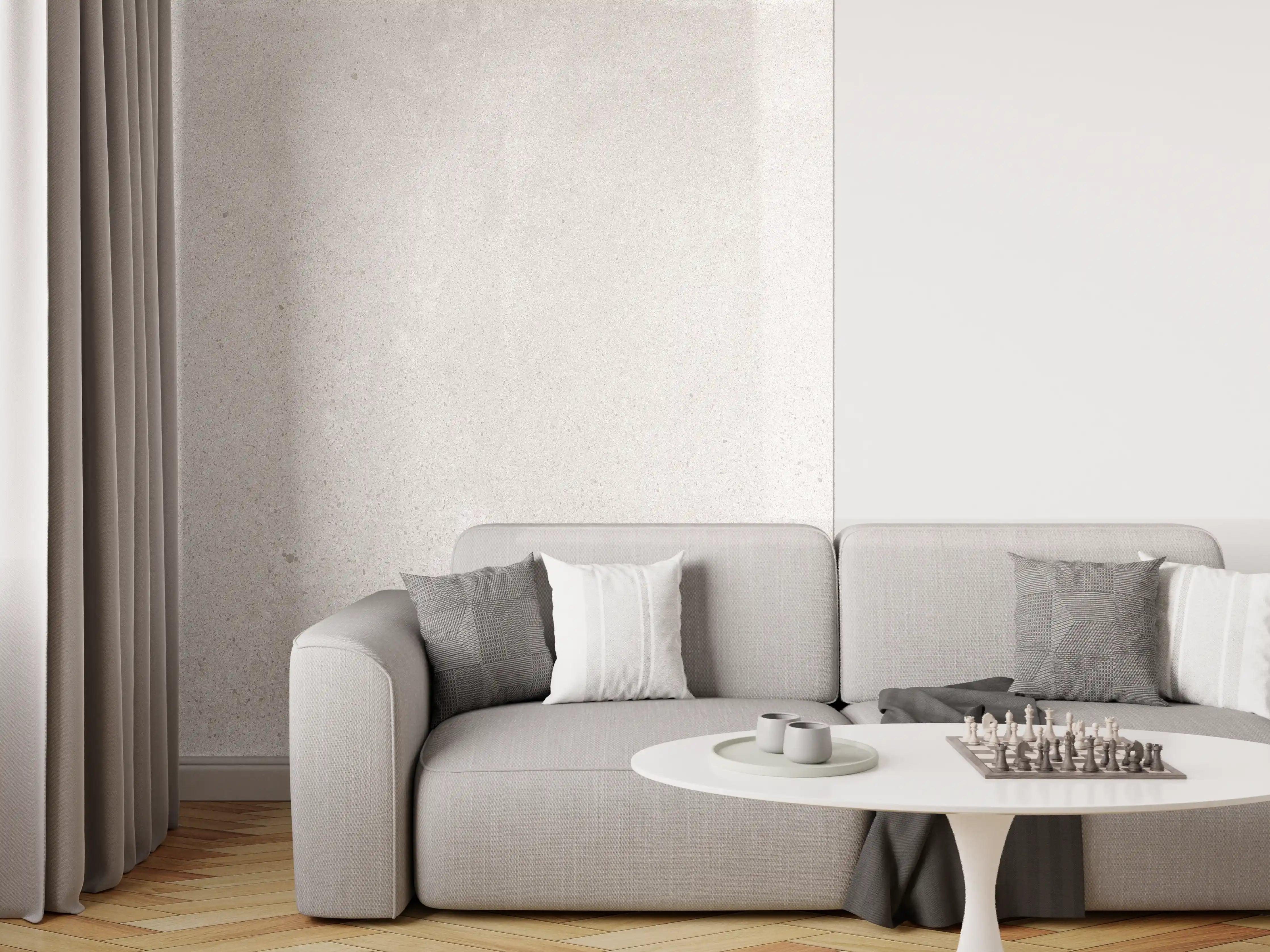 Wandverkleidung Wohnzimmer - Hellgraues Mamor Design
