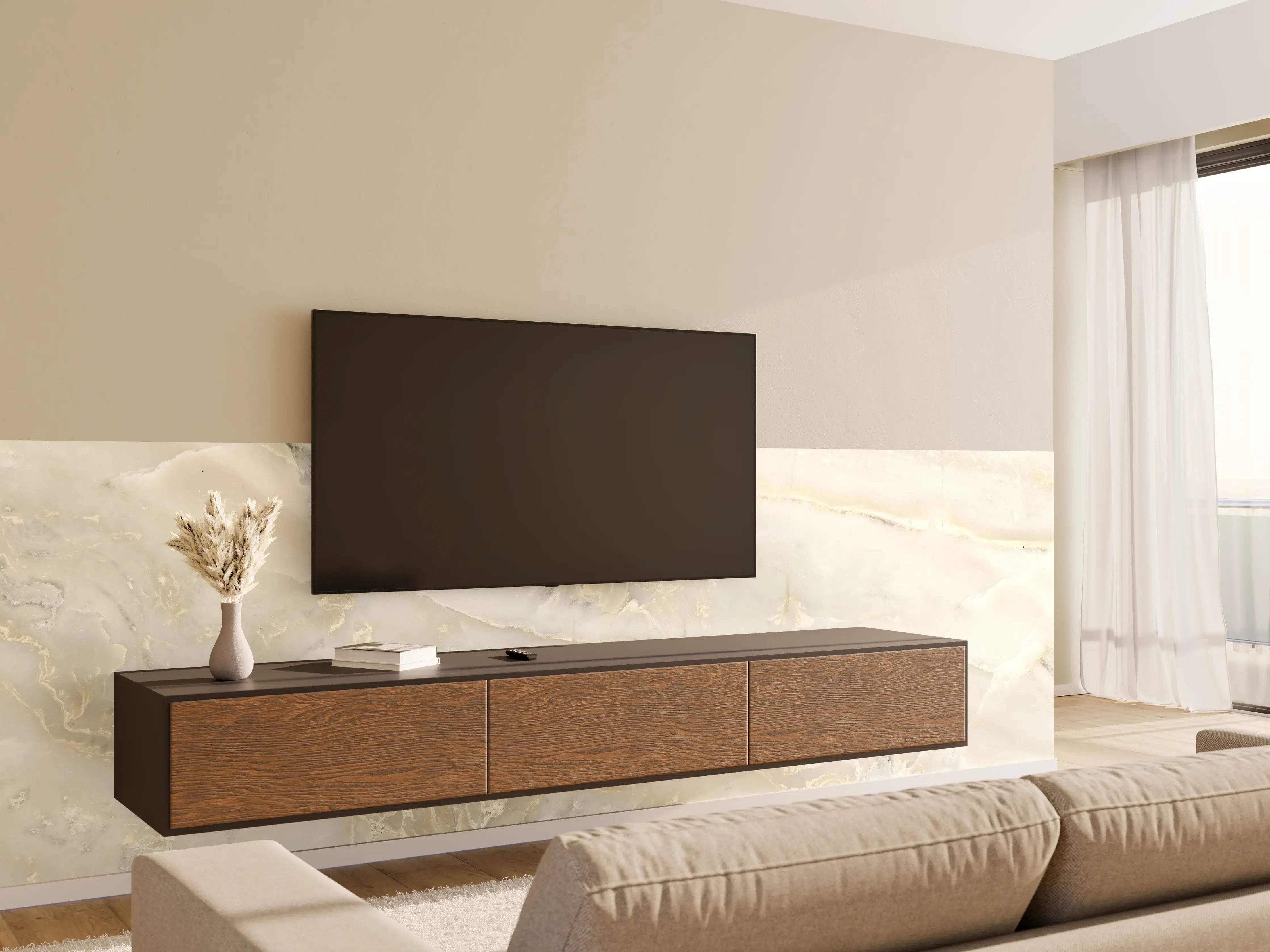 Wandverkleidung Wohnzimmer - Hellgrüner Marmor