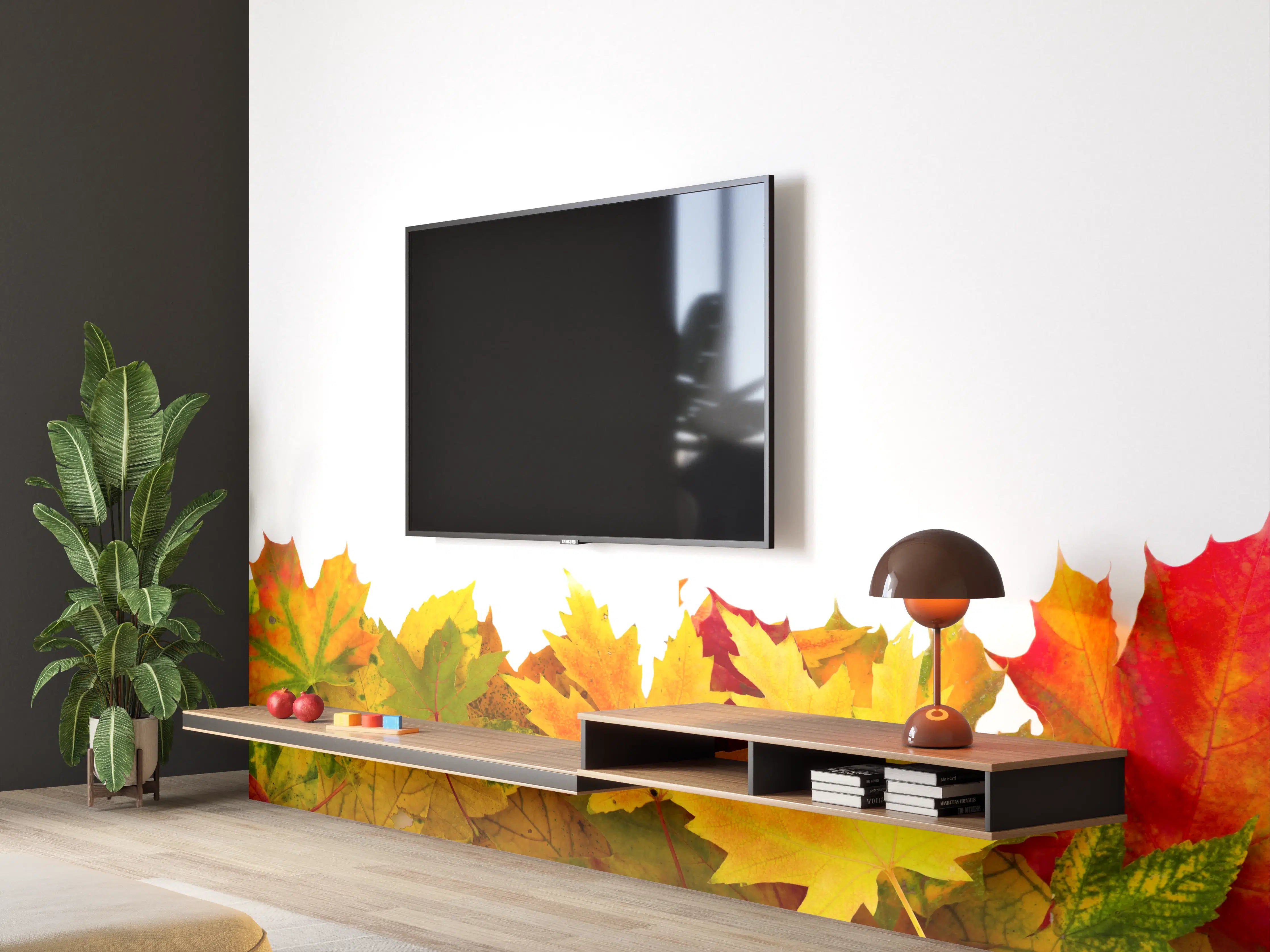 Wandverkleidung Wohnzimmer - Herbst Laub