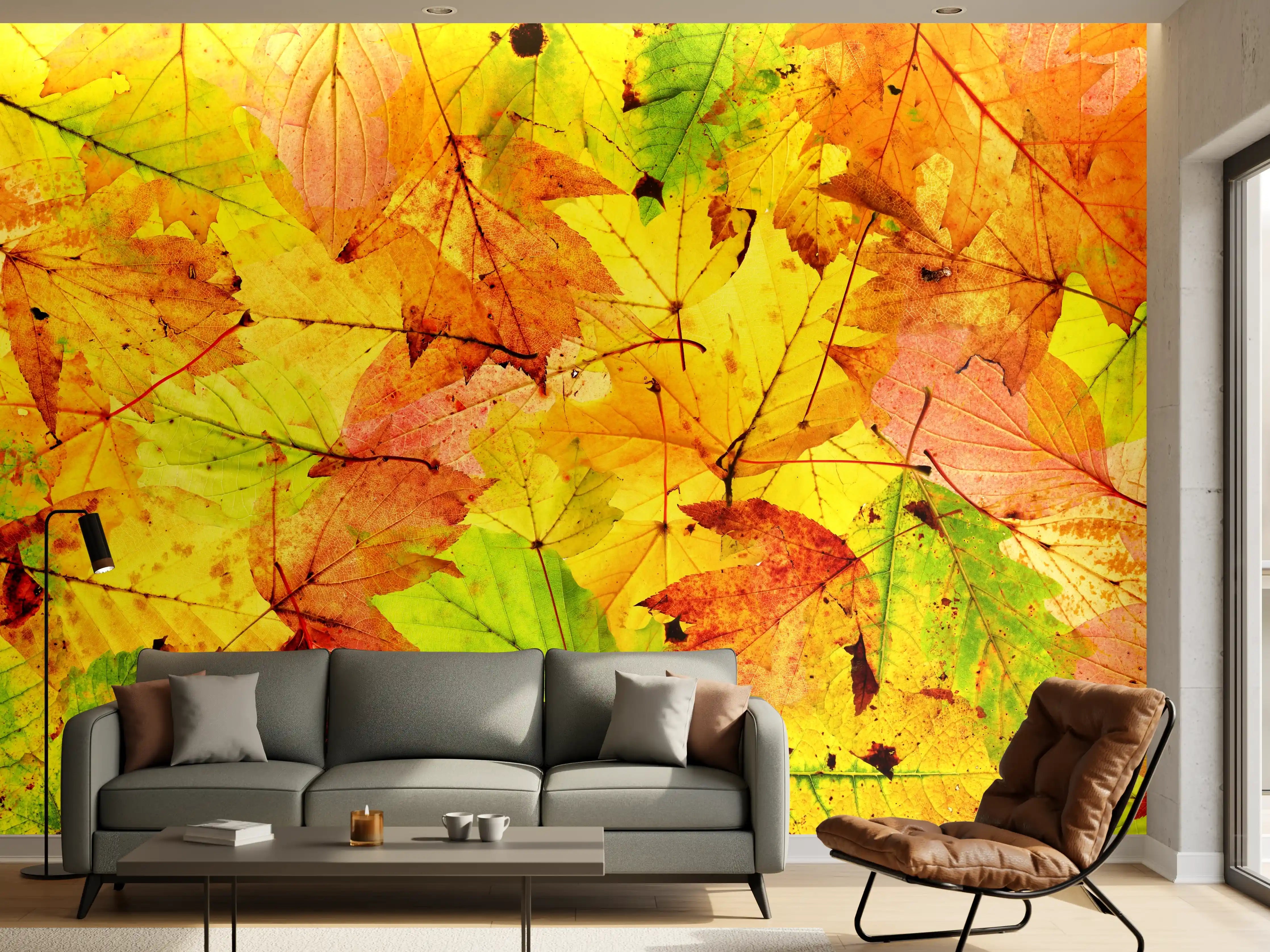 Wandverkleidung Wohnzimmer - Herbstblätter Hintergrund