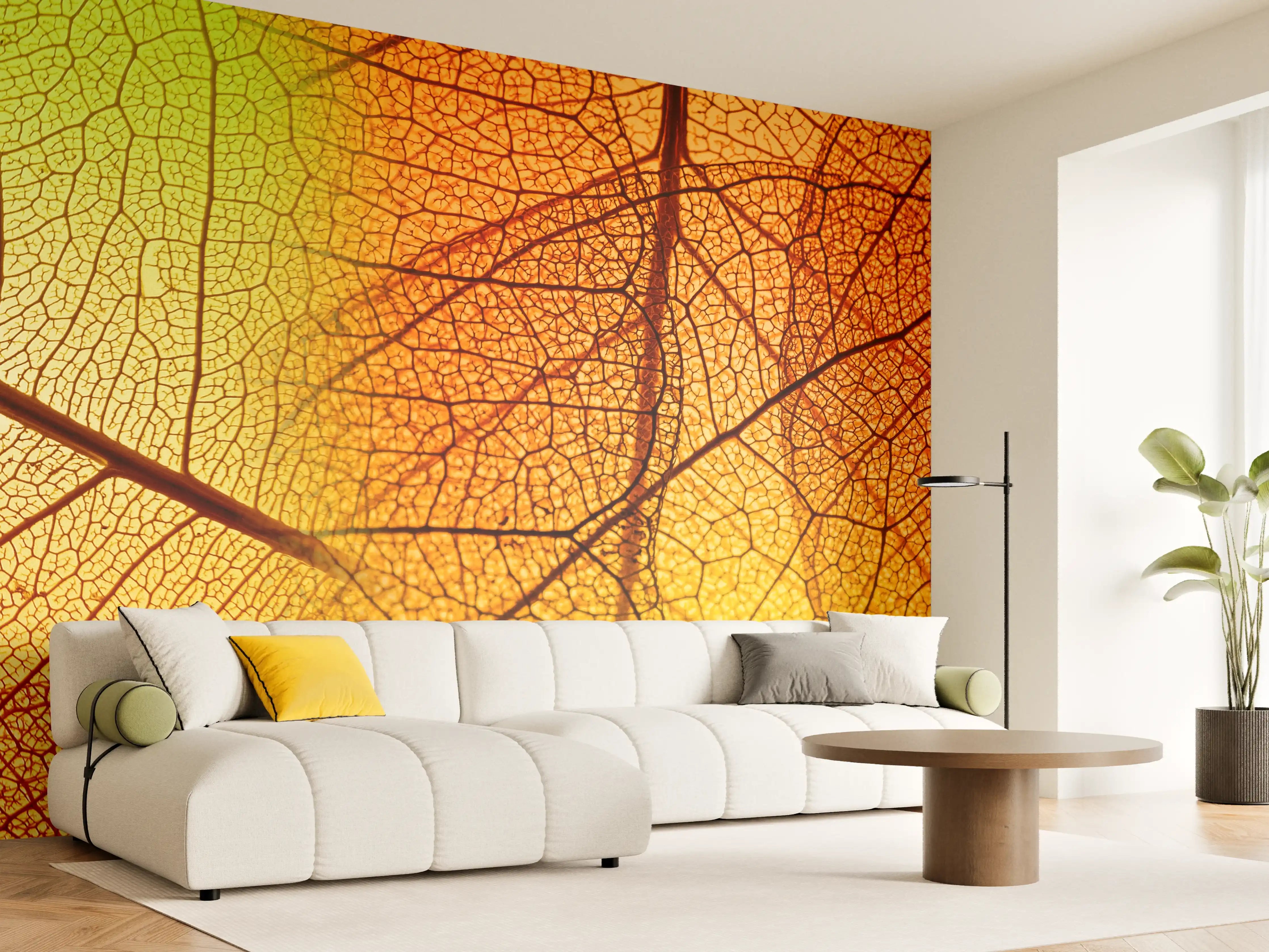 Wandverkleidung Wohnzimmer - Herbstblätter in lebendigen Farben