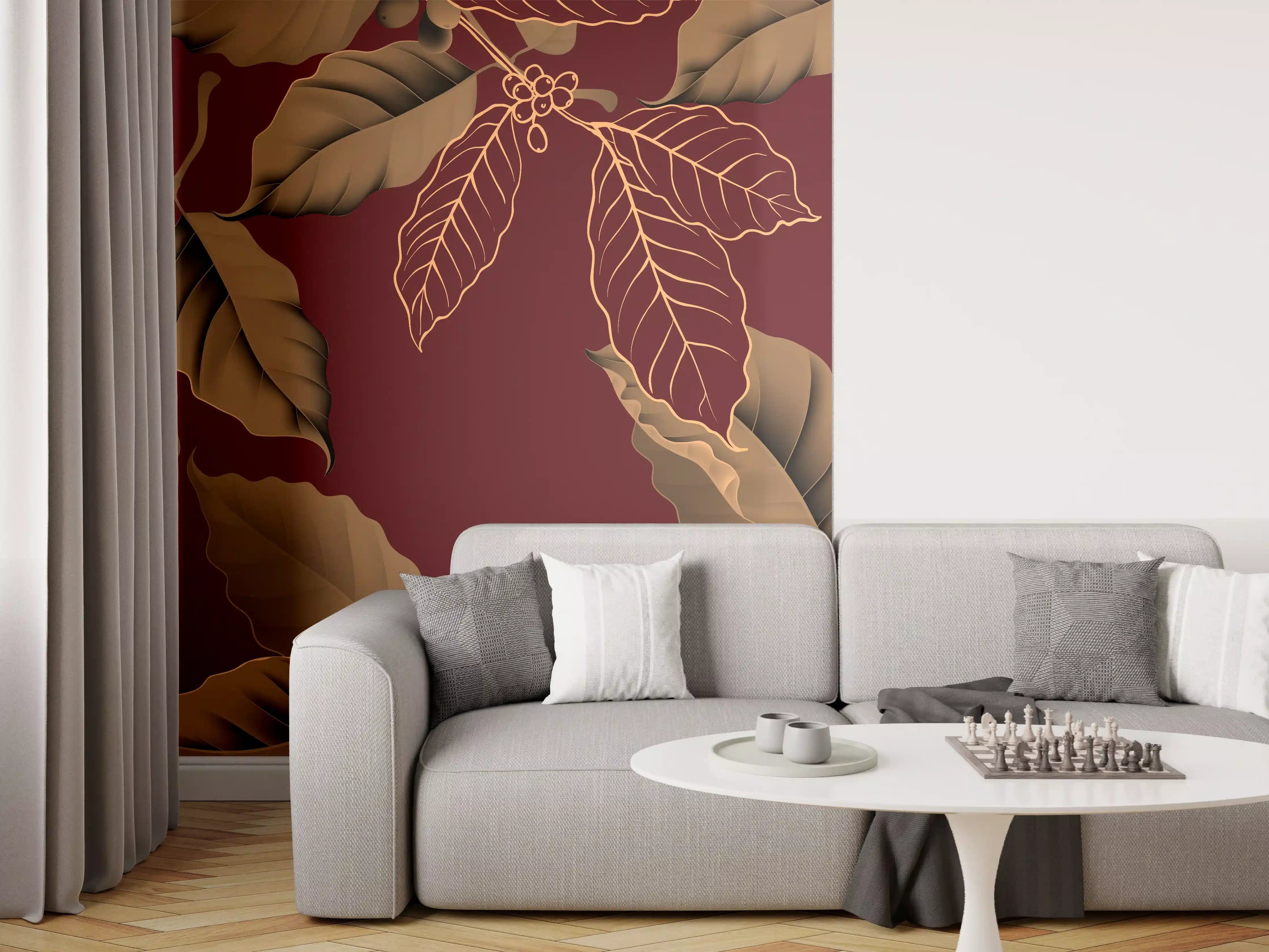 Wandverkleidung Wohnzimmer - Herbstlaub Rot-Gold Muster