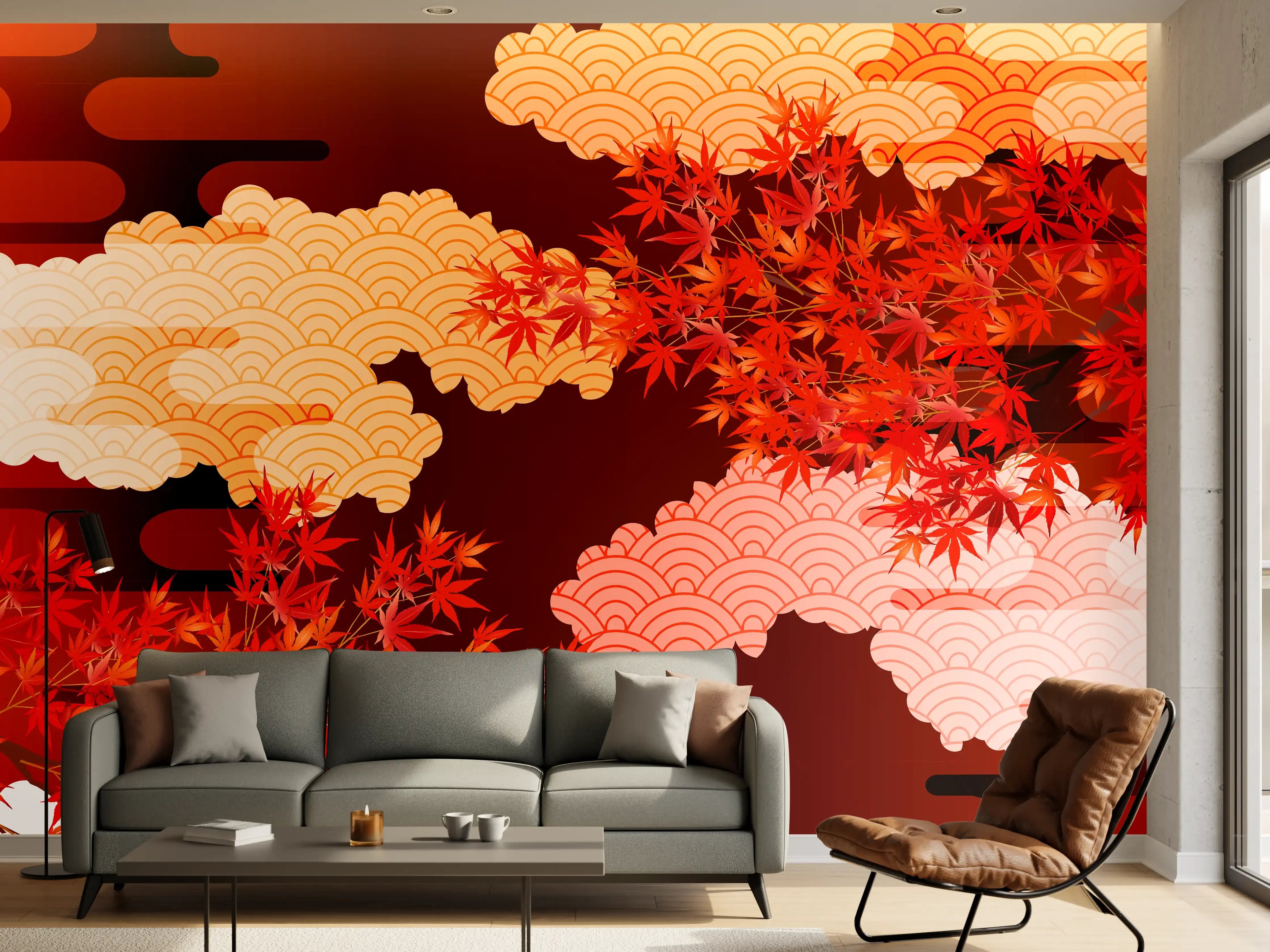 Wandverkleidung Wohnzimmer - Herbstliche Ahornblätter-Muster