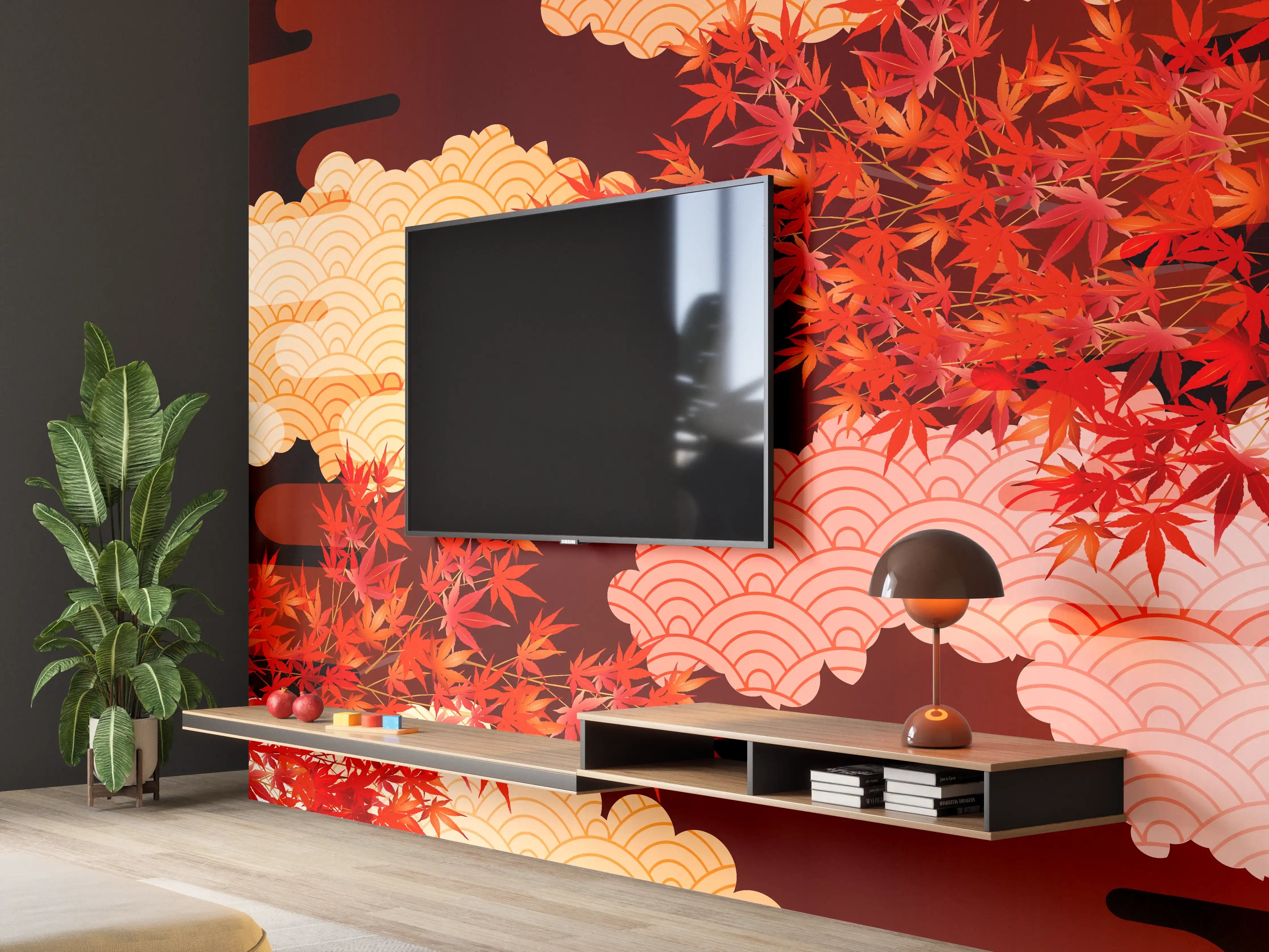 Wandverkleidung Wohnzimmer - Herbstliche Ahornblätter-Muster