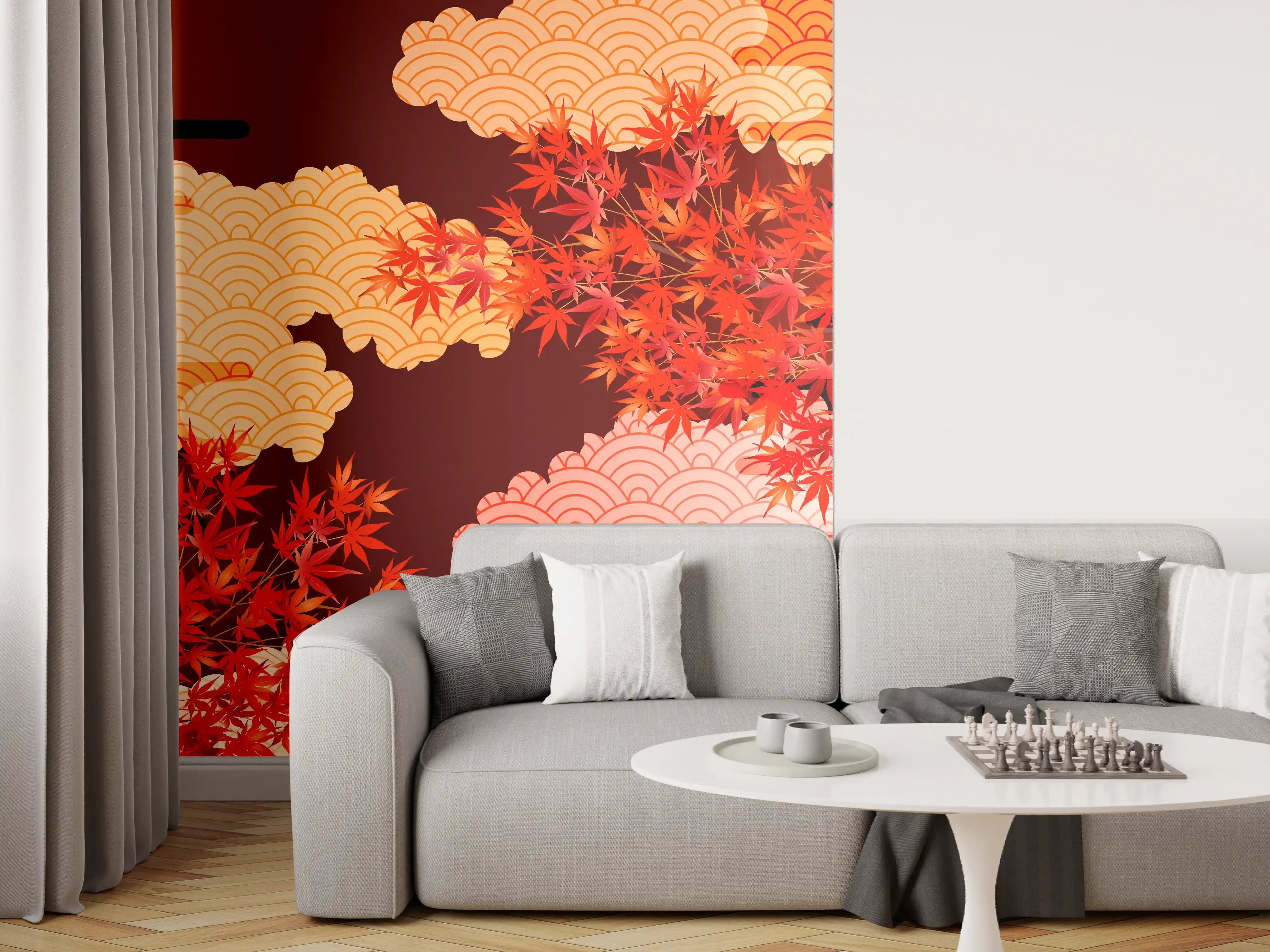 Wandverkleidung Wohnzimmer - Herbstliche Ahornblätter-Muster