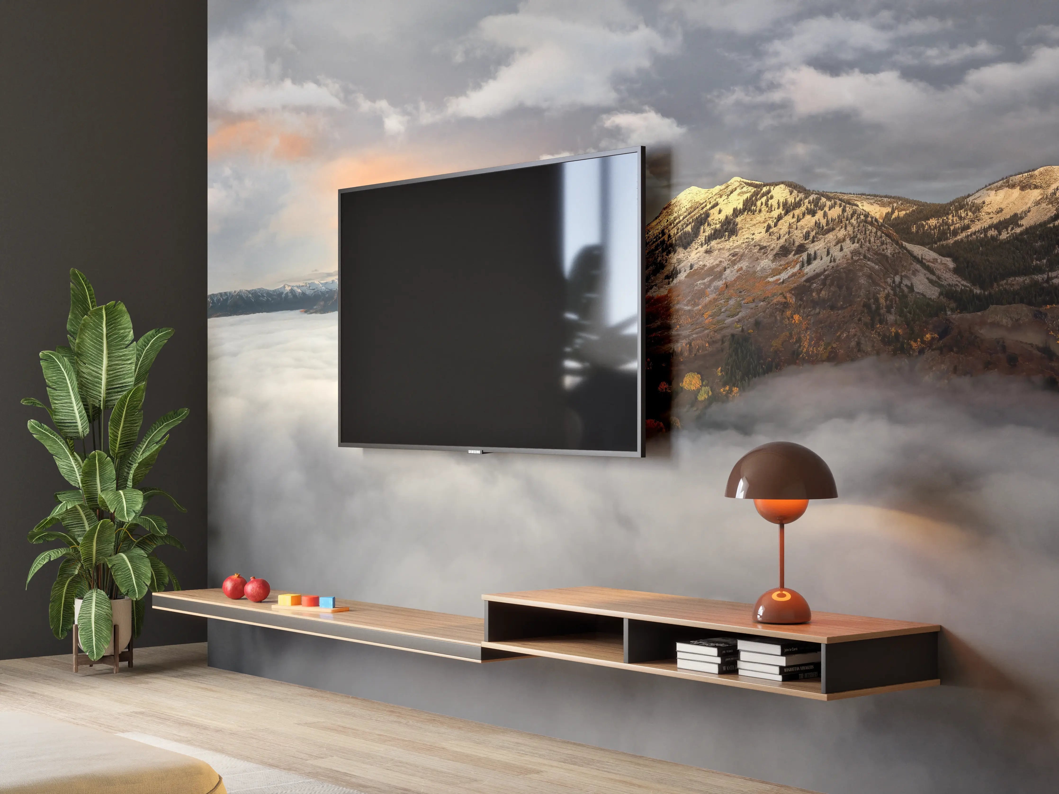 Wandverkleidung Wohnzimmer - Herbstliche Berglandschaft Nebel
