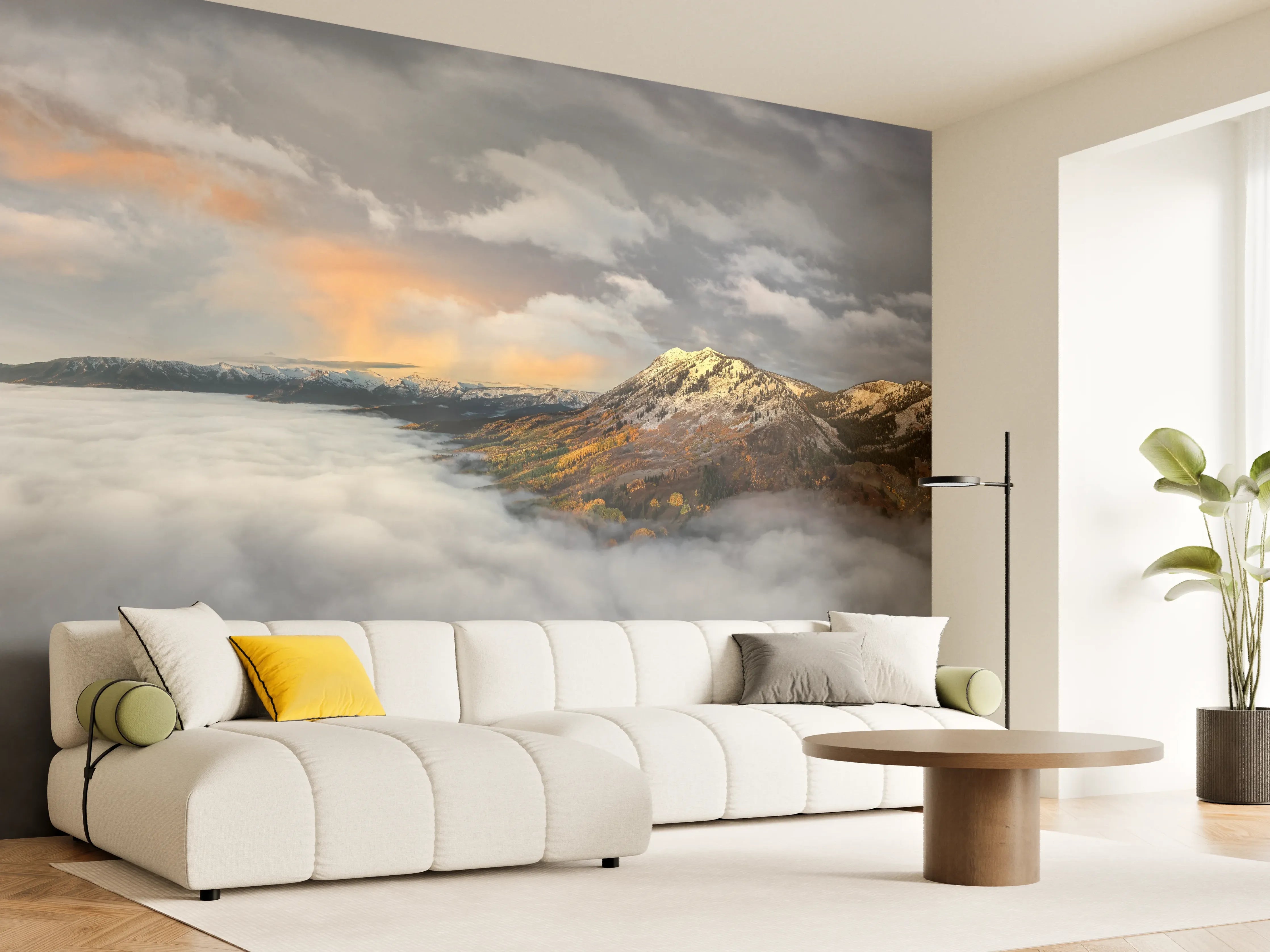 Wandverkleidung Wohnzimmer - Herbstliche Berglandschaft Nebel