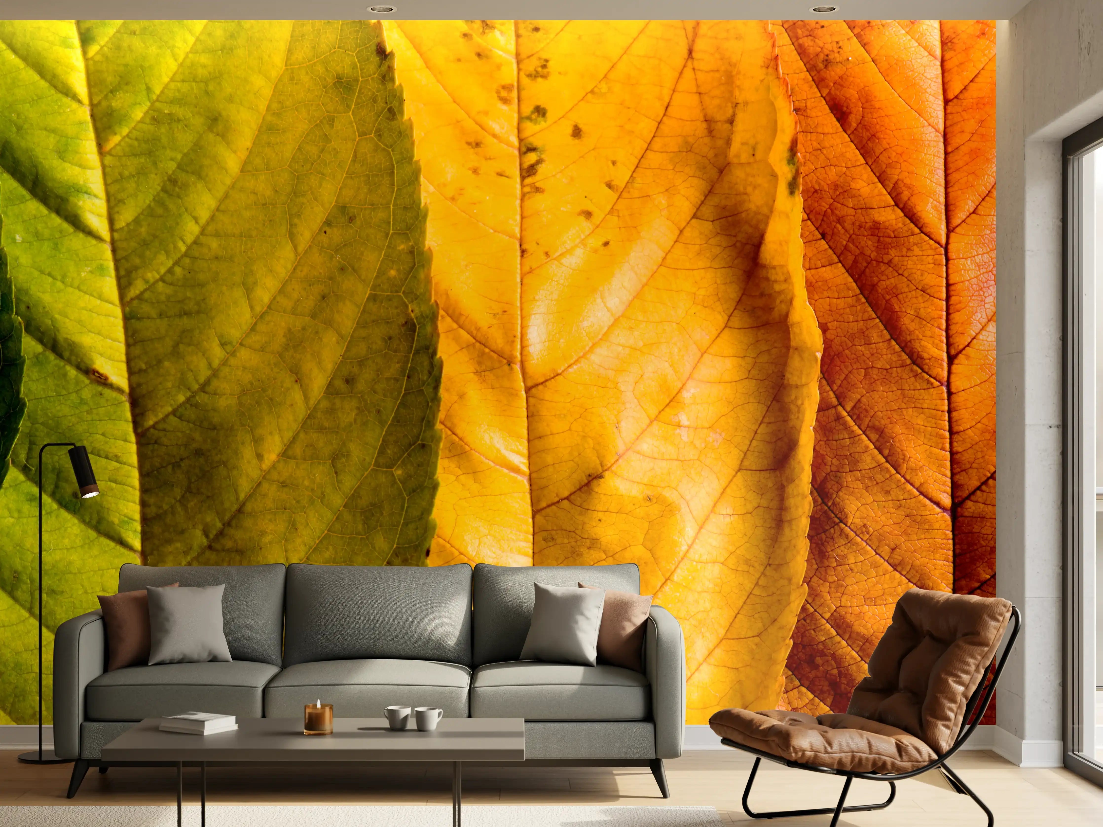 Wandverkleidung Wohnzimmer - Herbstliche Blattpracht in warmen Farben