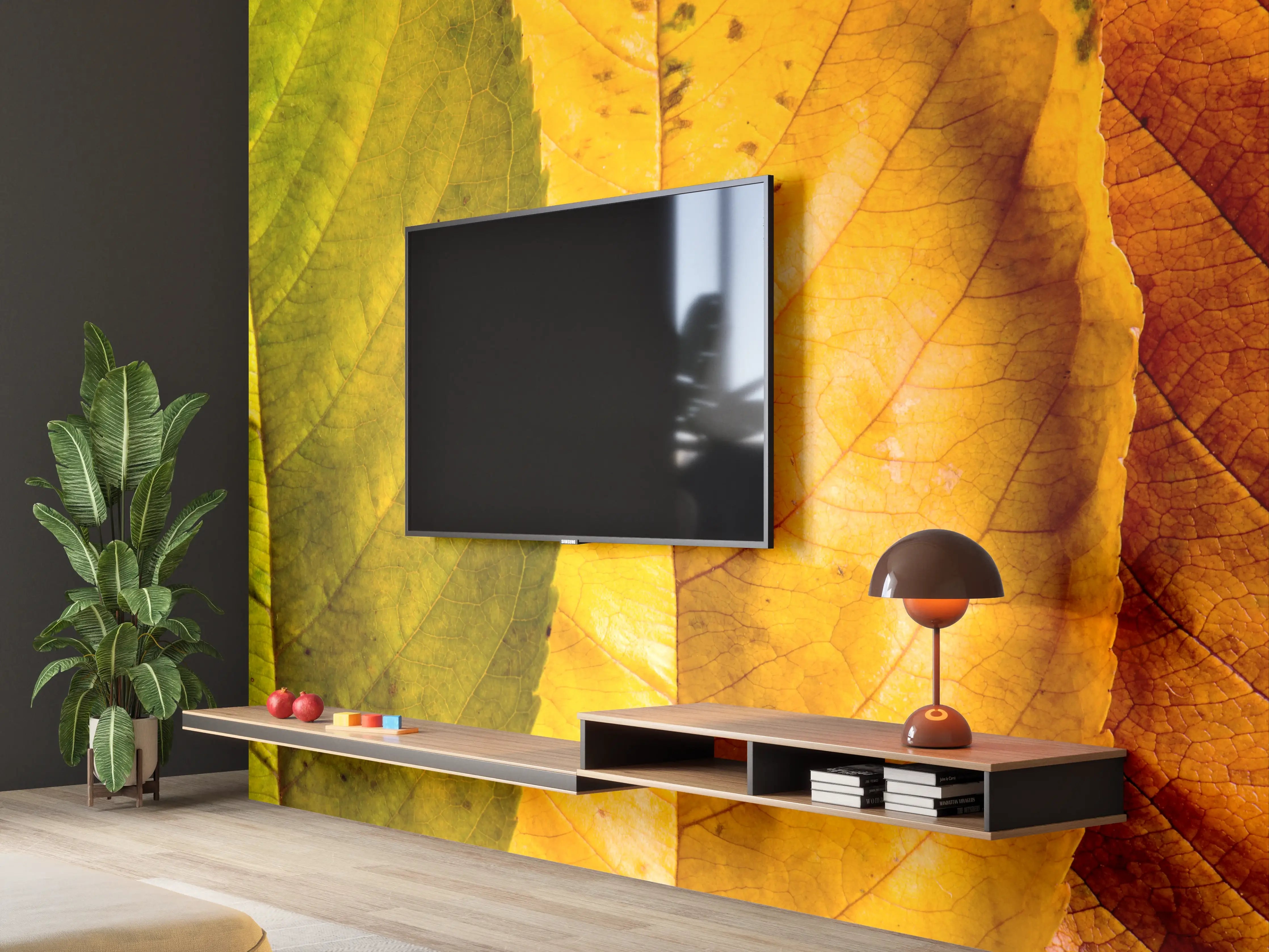 Wandverkleidung Wohnzimmer - Herbstliche Blattpracht in warmen Farben