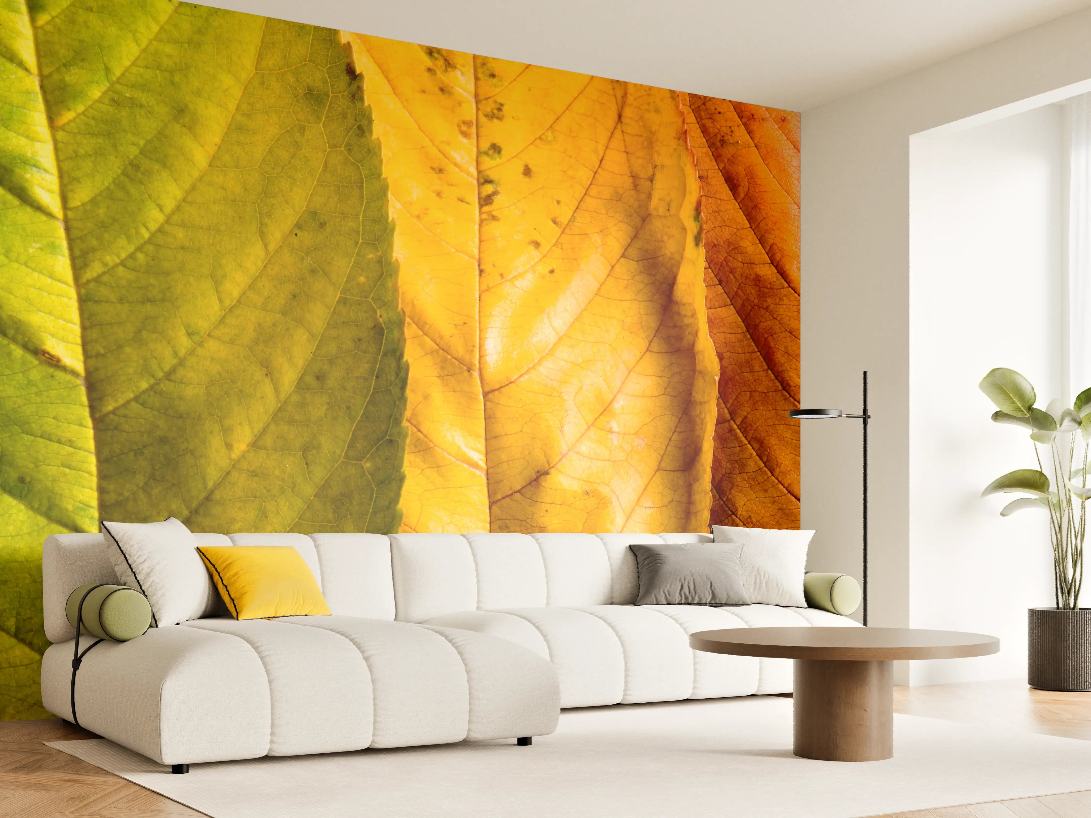 Wandverkleidung Wohnzimmer - Herbstliche Blattpracht in warmen Farben