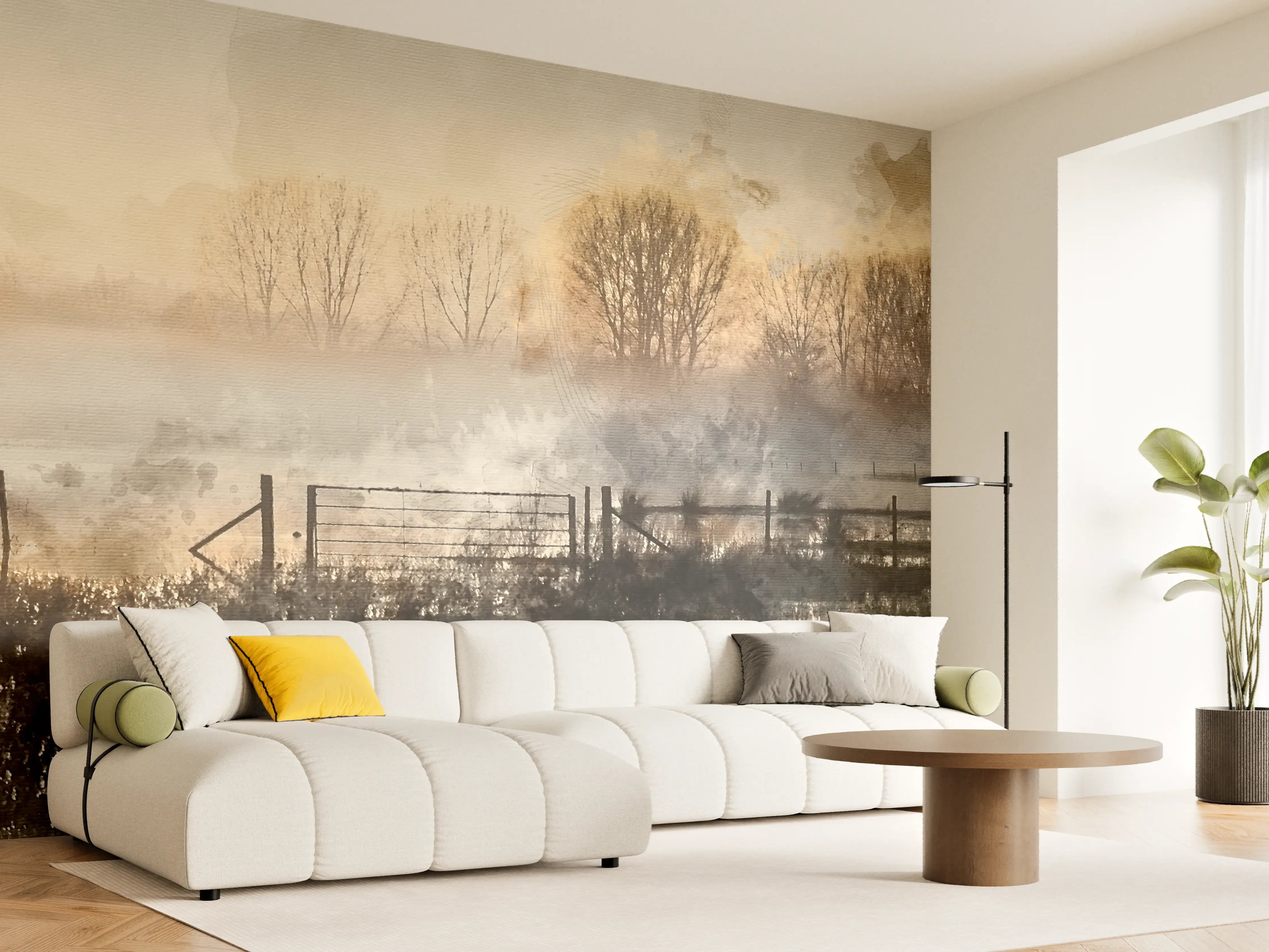Wandverkleidung Wohnzimmer - Herbstliche Landschaft mit Brücke