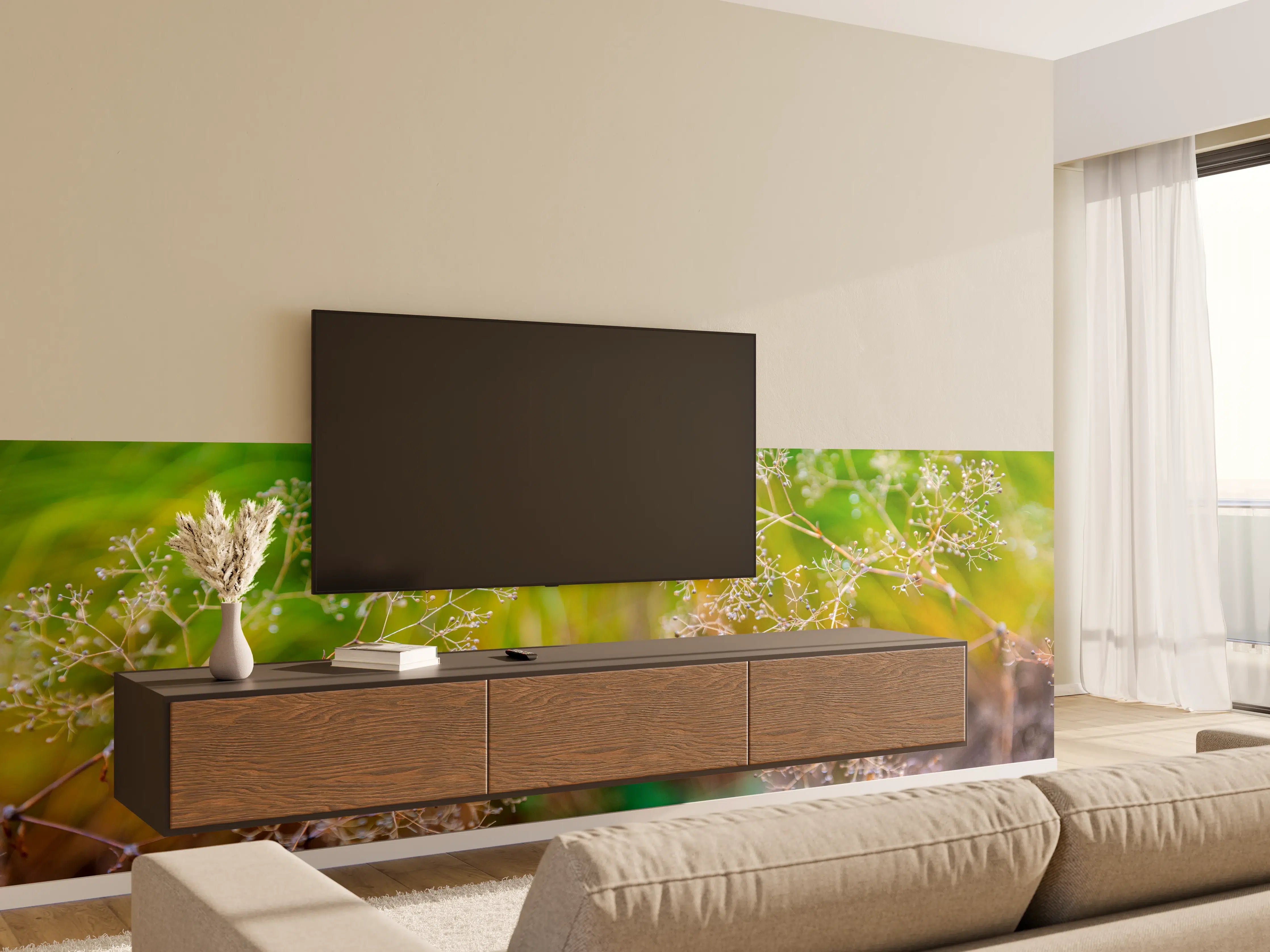 Wandverkleidung Wohnzimmer - Herbstliche Trockenblumen