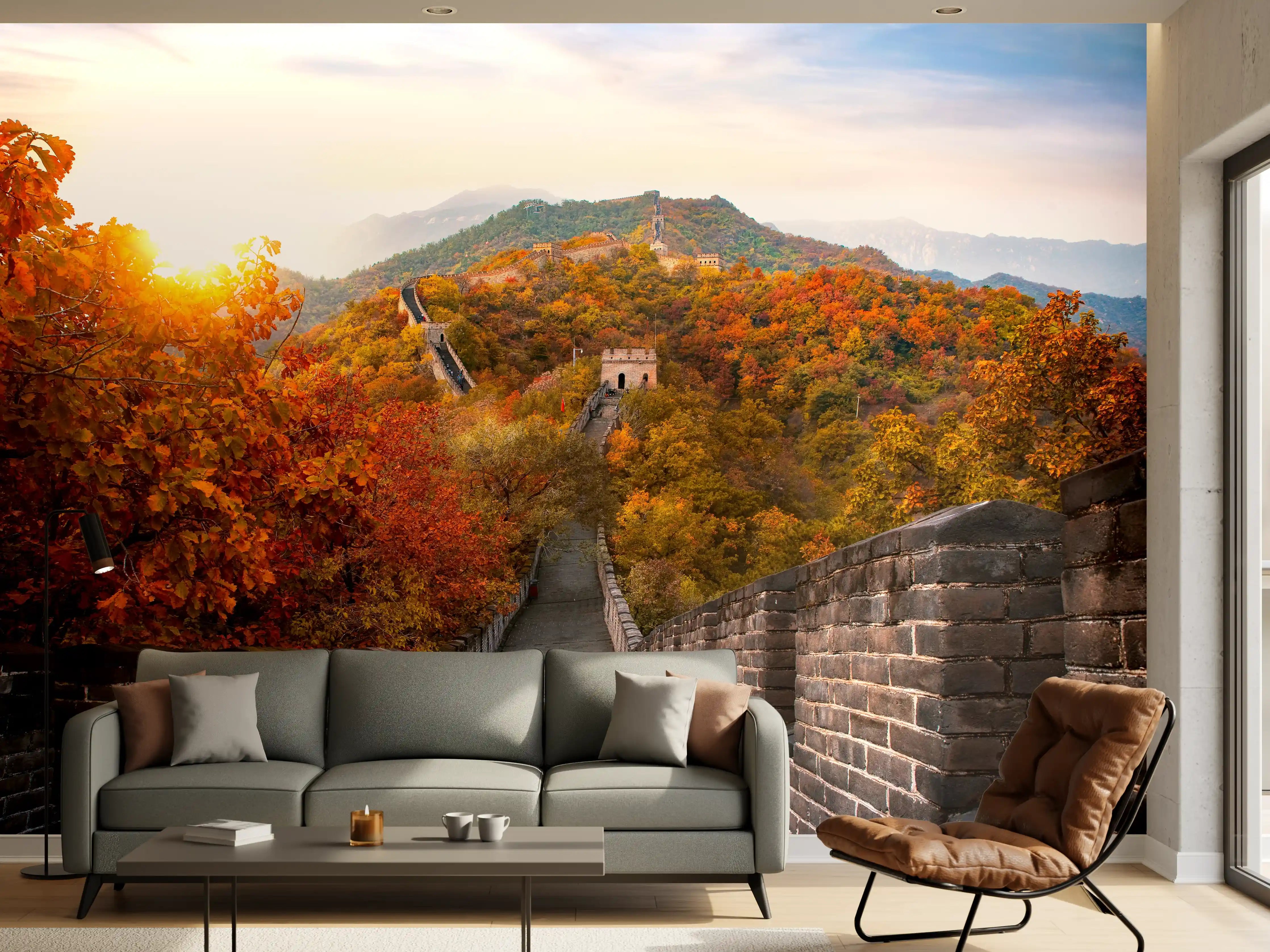 Wandverkleidung Wohnzimmer - Herbstliche Wanderung auf der Chinesischen Mauer