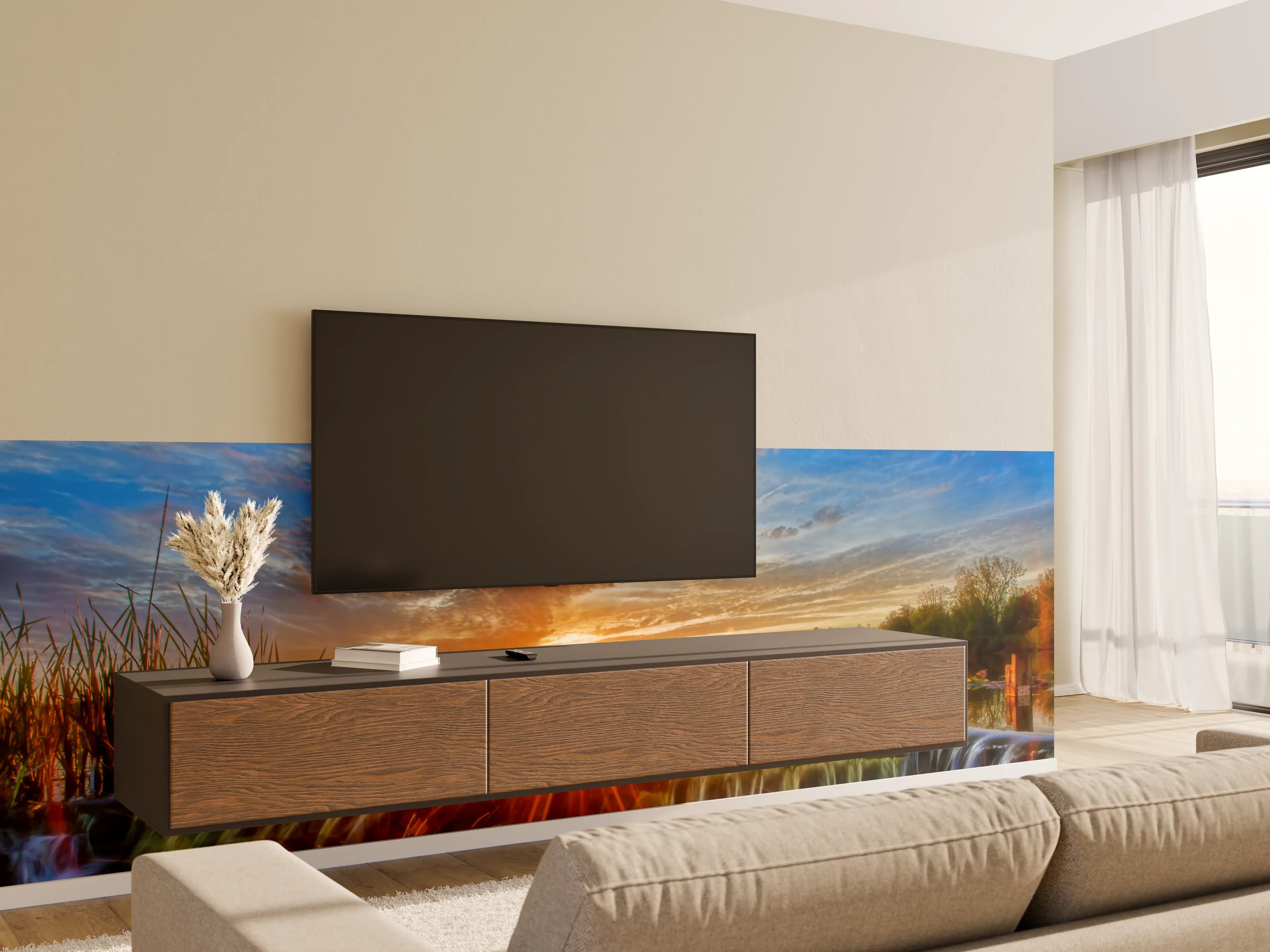 Wandverkleidung Wohnzimmer - Herbstlicher Sonnenuntergang