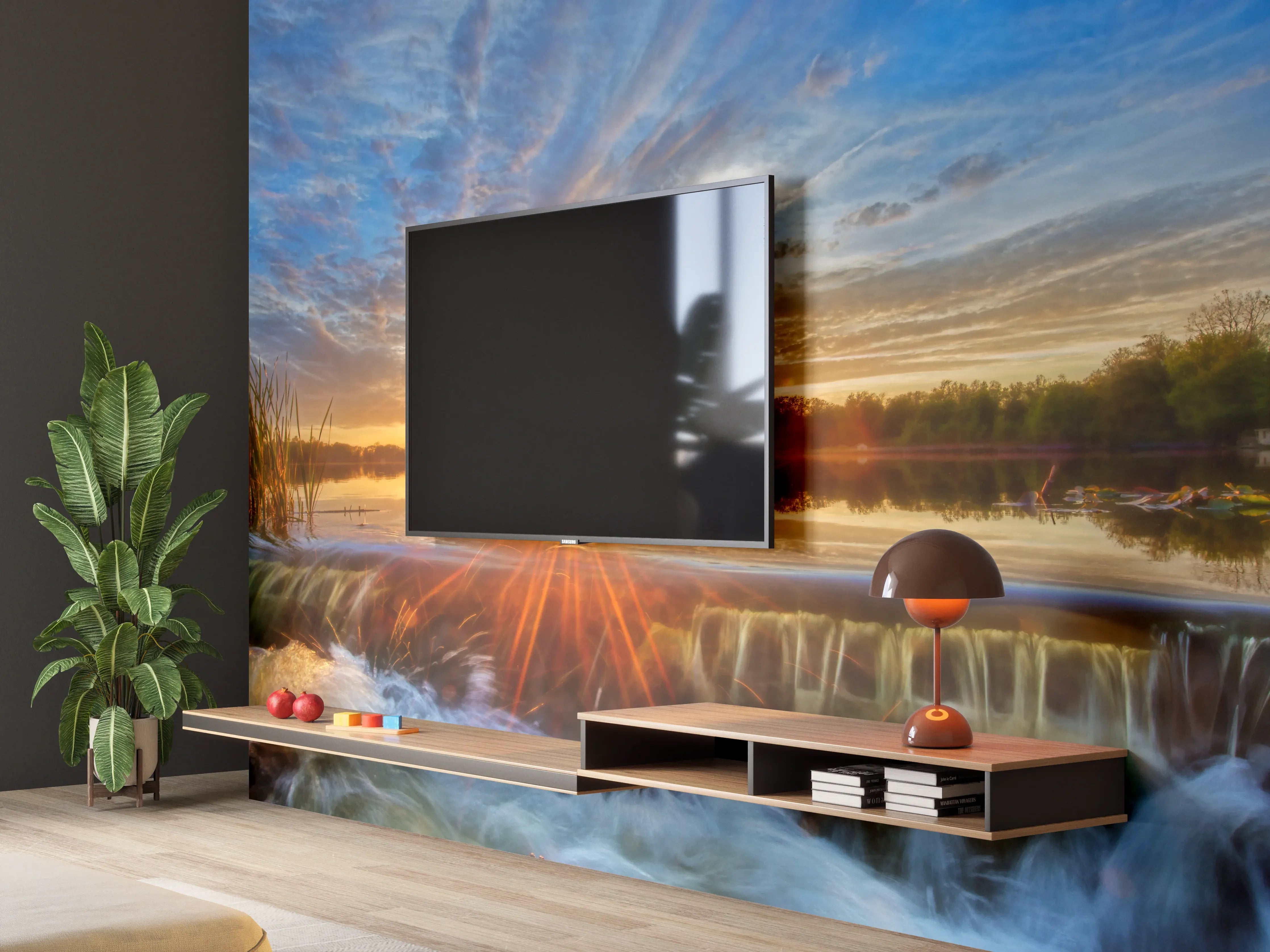 Wandverkleidung Wohnzimmer - Herbstlicher Sonnenuntergang