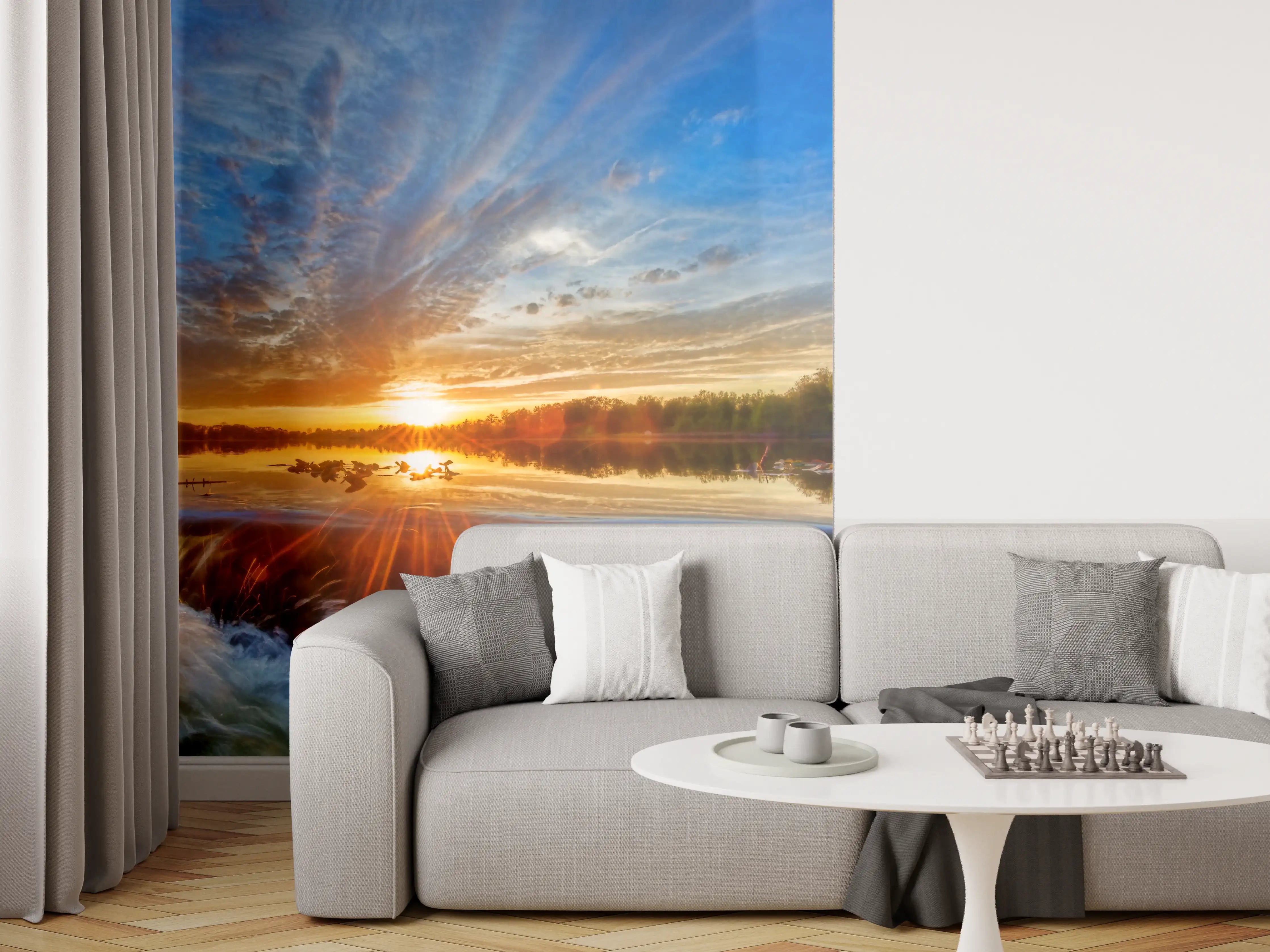 Wandverkleidung Wohnzimmer - Herbstlicher Sonnenuntergang