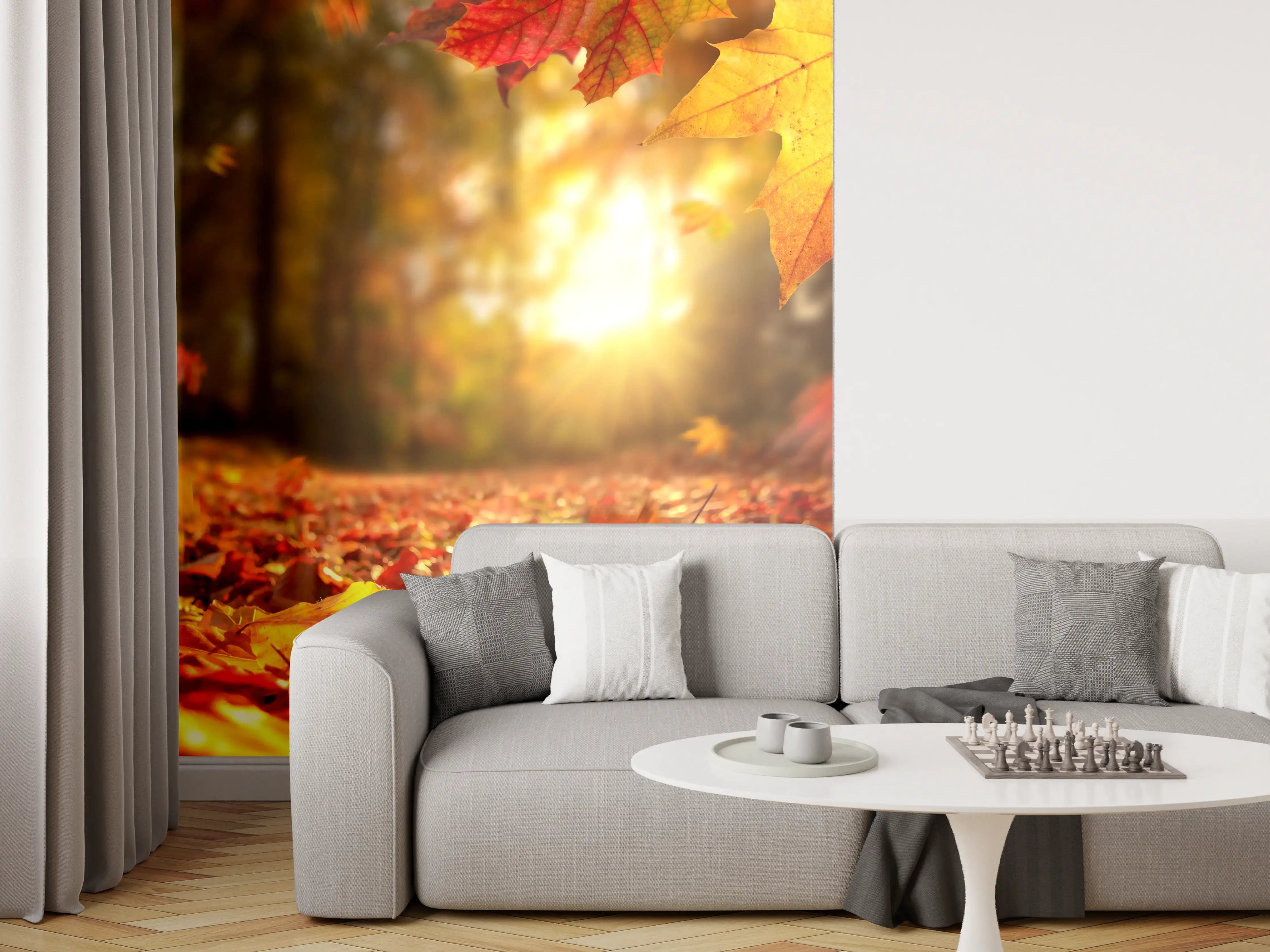 Wandverkleidung Wohnzimmer - Herbstzauber bei Sonnenuntergang